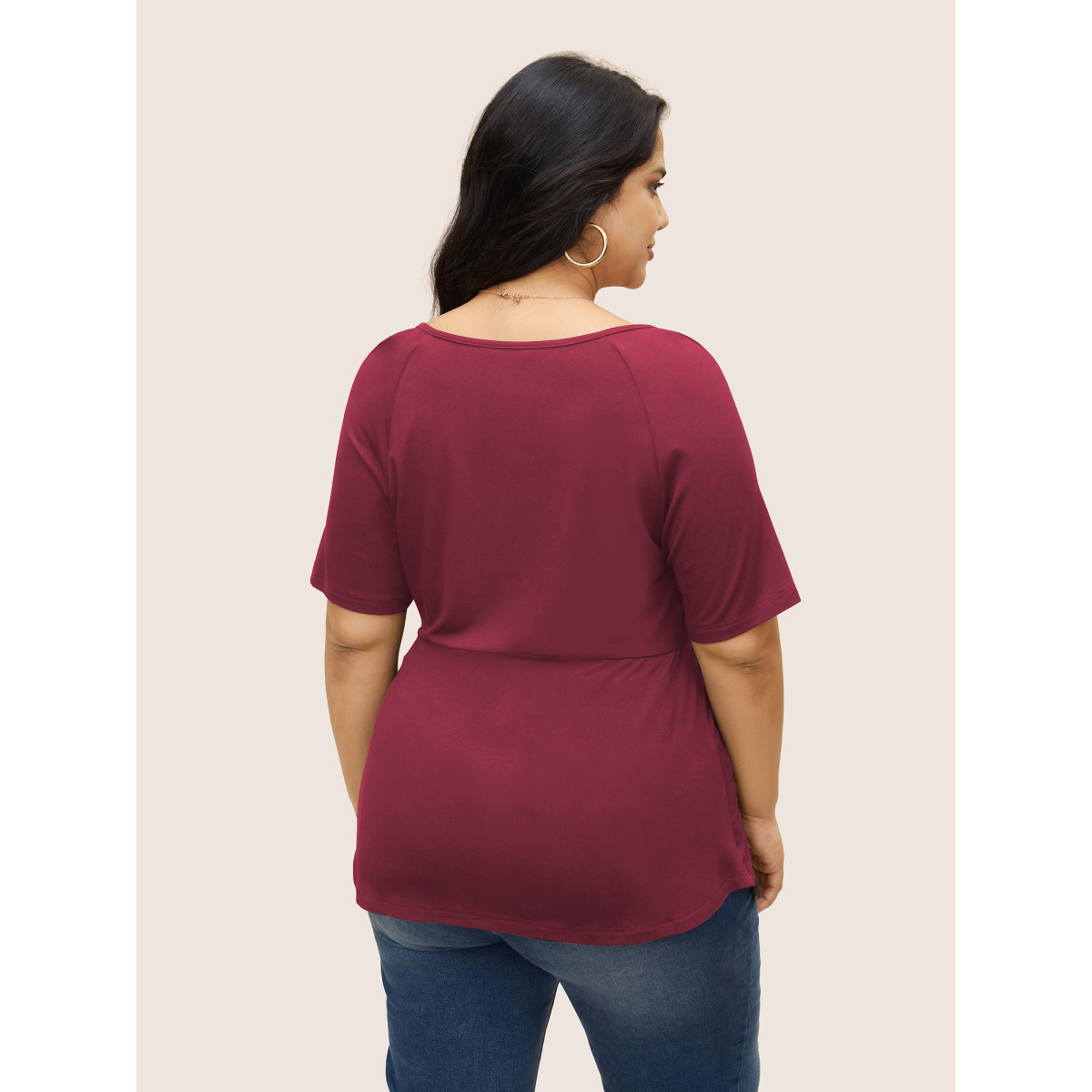

Plus Size Supersoft Essentials Deep V Neck Ruched T-shirt Scarlet Women Elegant Twist Deep V-neck Bodycon Everyday T-shirts BloomChic