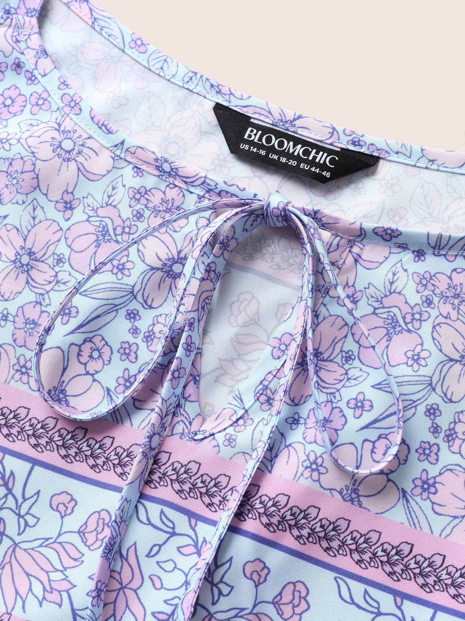 Plus Size Bandana Print Cold Shoulder Tie Knot Dress Lavender Women Tie knot Round Neck Short sleeve Curvy BloomChic 12/L 