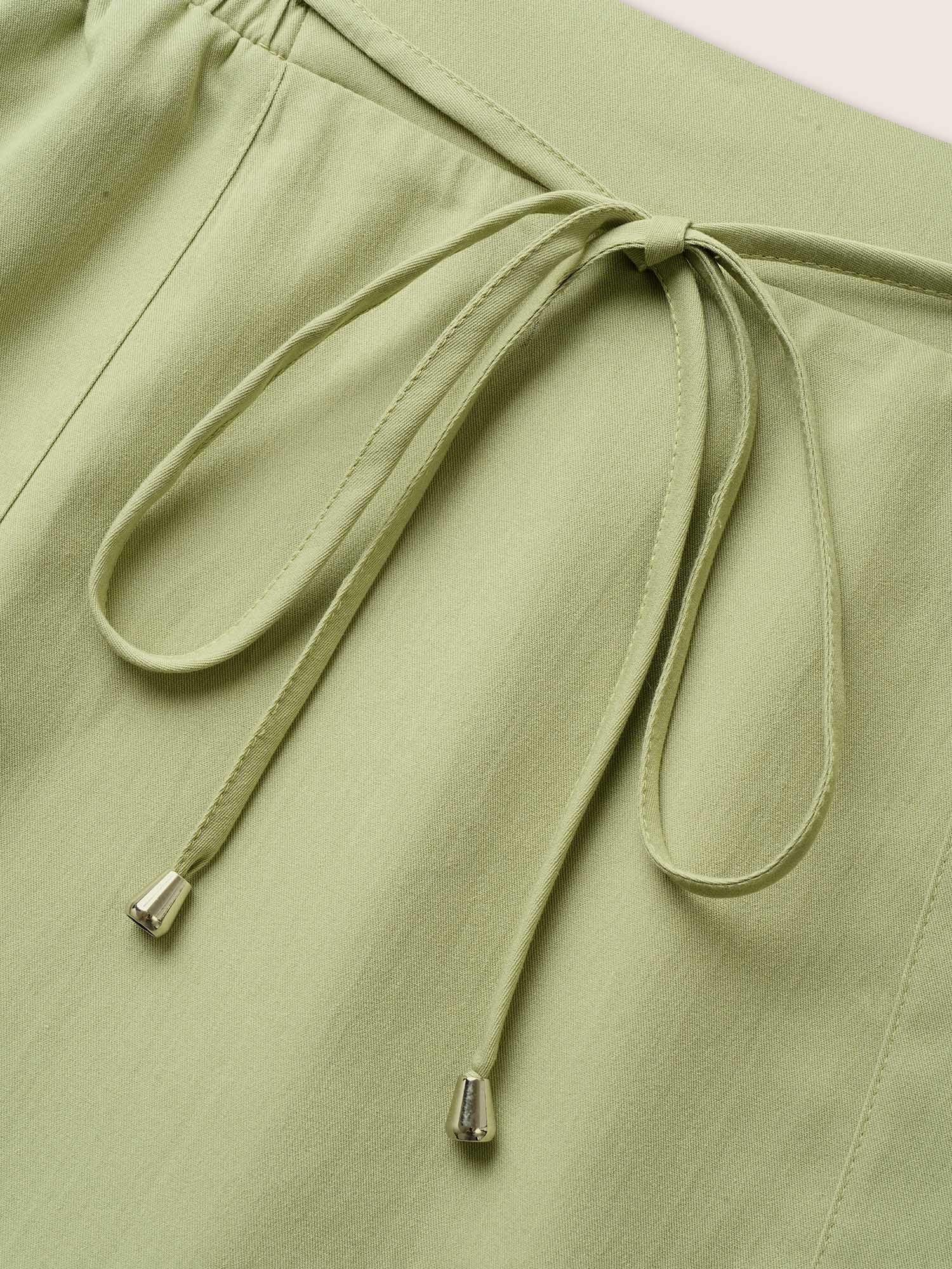 

Plus Size Solid Elastic Waist Split Hem Drawstring Skirt Women LightGreen At the Office Drawstring No stretch Slanted pocket Work Skirts BloomChic