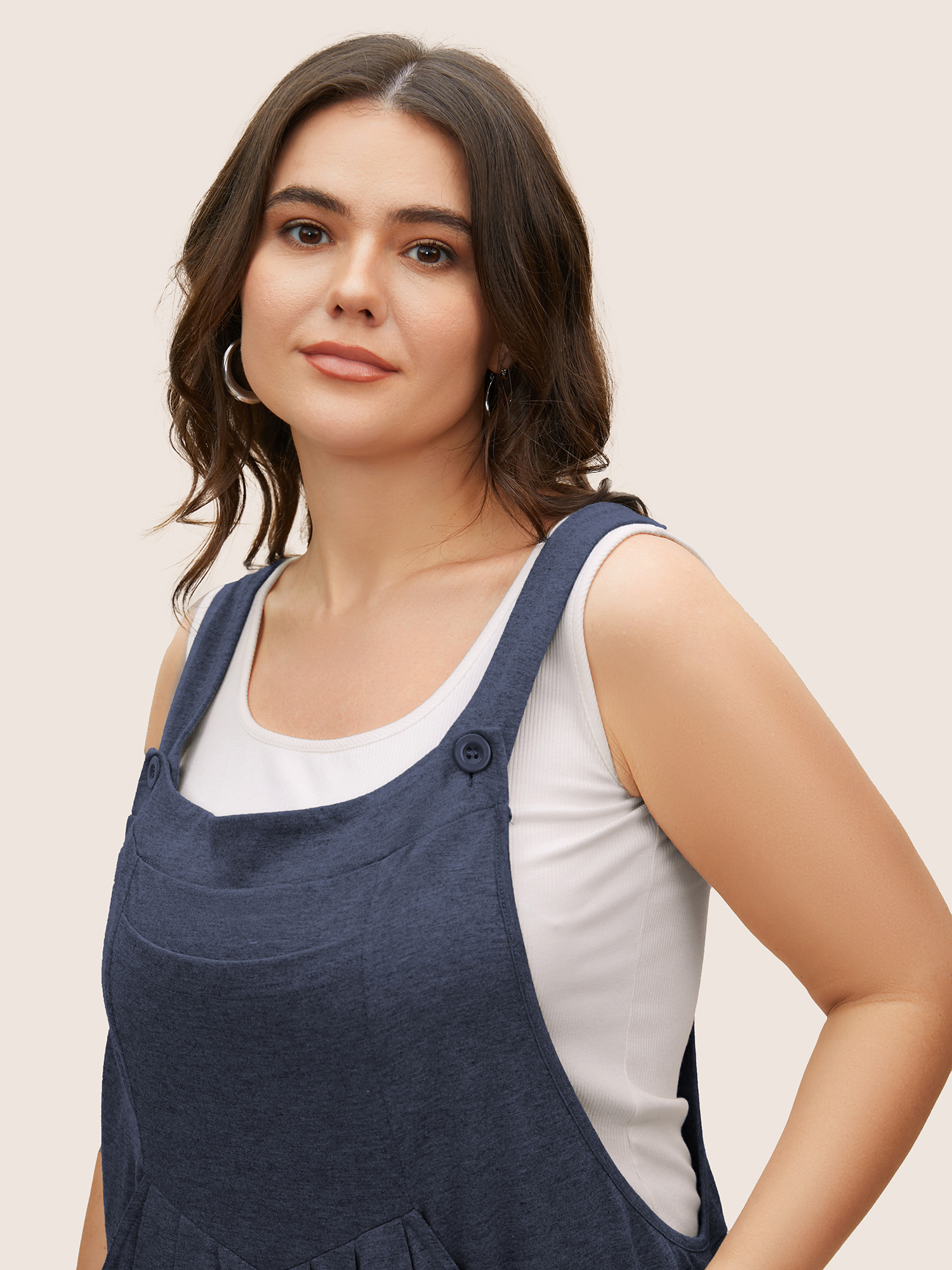 

Plus Size Navy Supersoft Essentials Solid Pleated Pocket Jumpsuit Women Casual Sleeveless Non Everyday Loose Jumpsuits BloomChic
