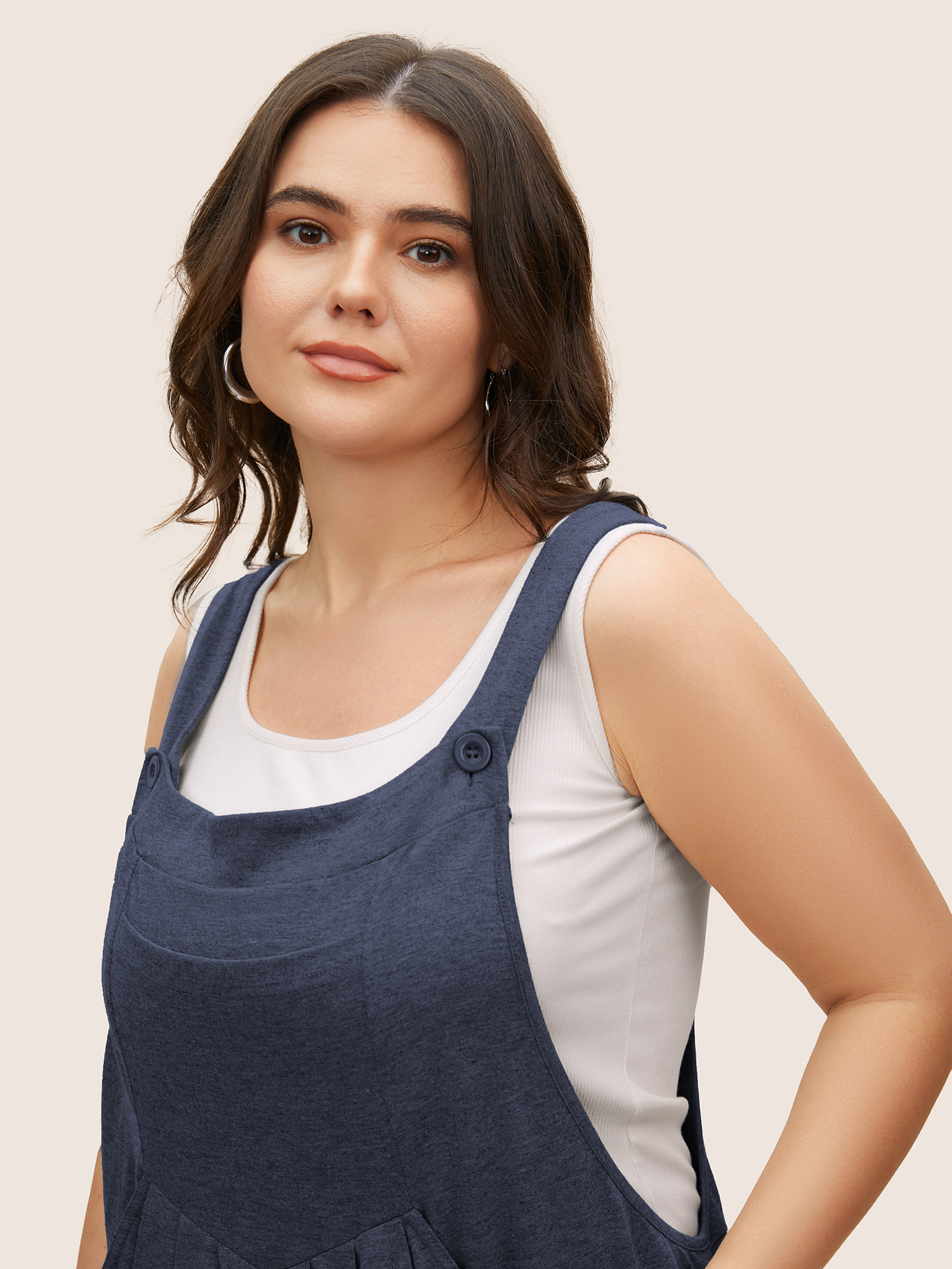 Plus Size Navy Supersoft Essentials Solid Pleated Pocket Jumpsuit Women Casual Sleeveless Non Everyday Loose Jumpsuits BloomChic 10/M 