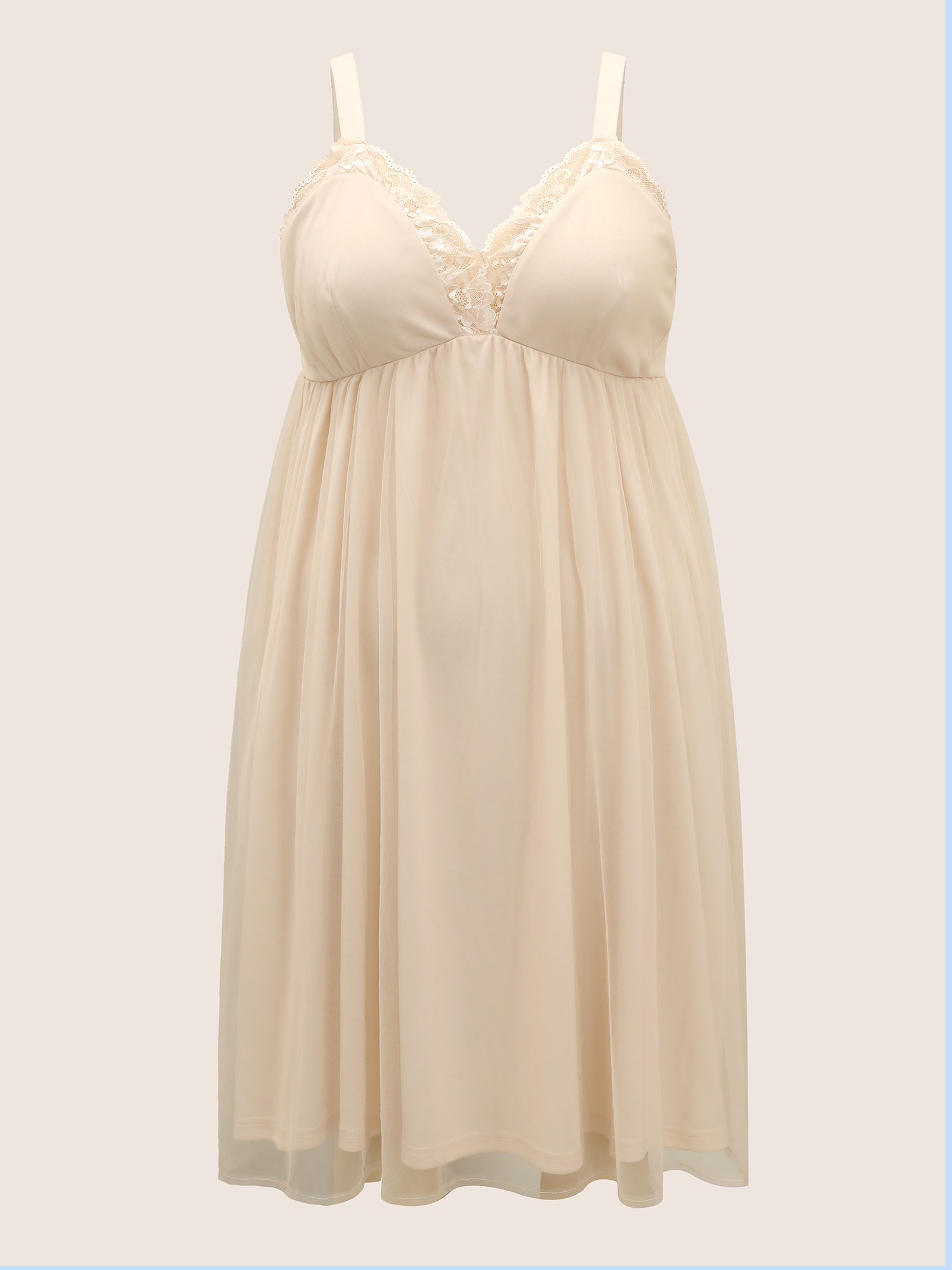 

Plus Size V Neck Solid Guipure Lace Sleep Dress Beige Sleeveless V-neck Elegant Everyday  Bloomchic
