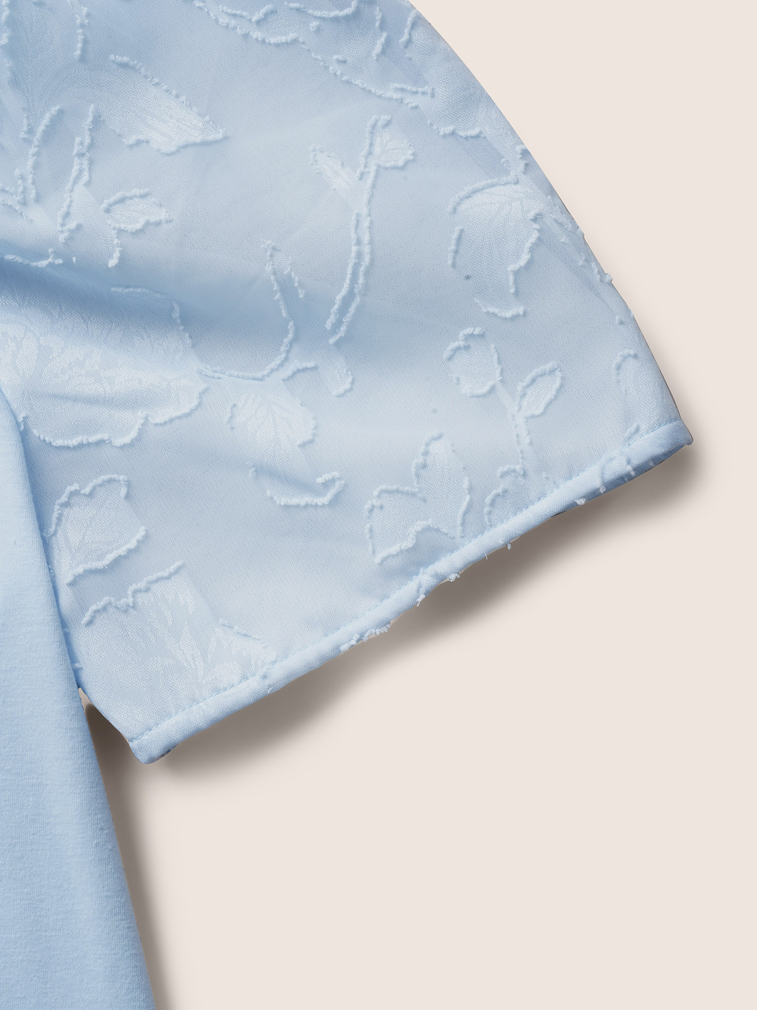 Plus Size U Neck Chiffon Patchwork Bishop Sleeve T-shirt LightBlue Women Elegant Gathered U-neck Everyday T-shirts BloomChic 14-16/1X 