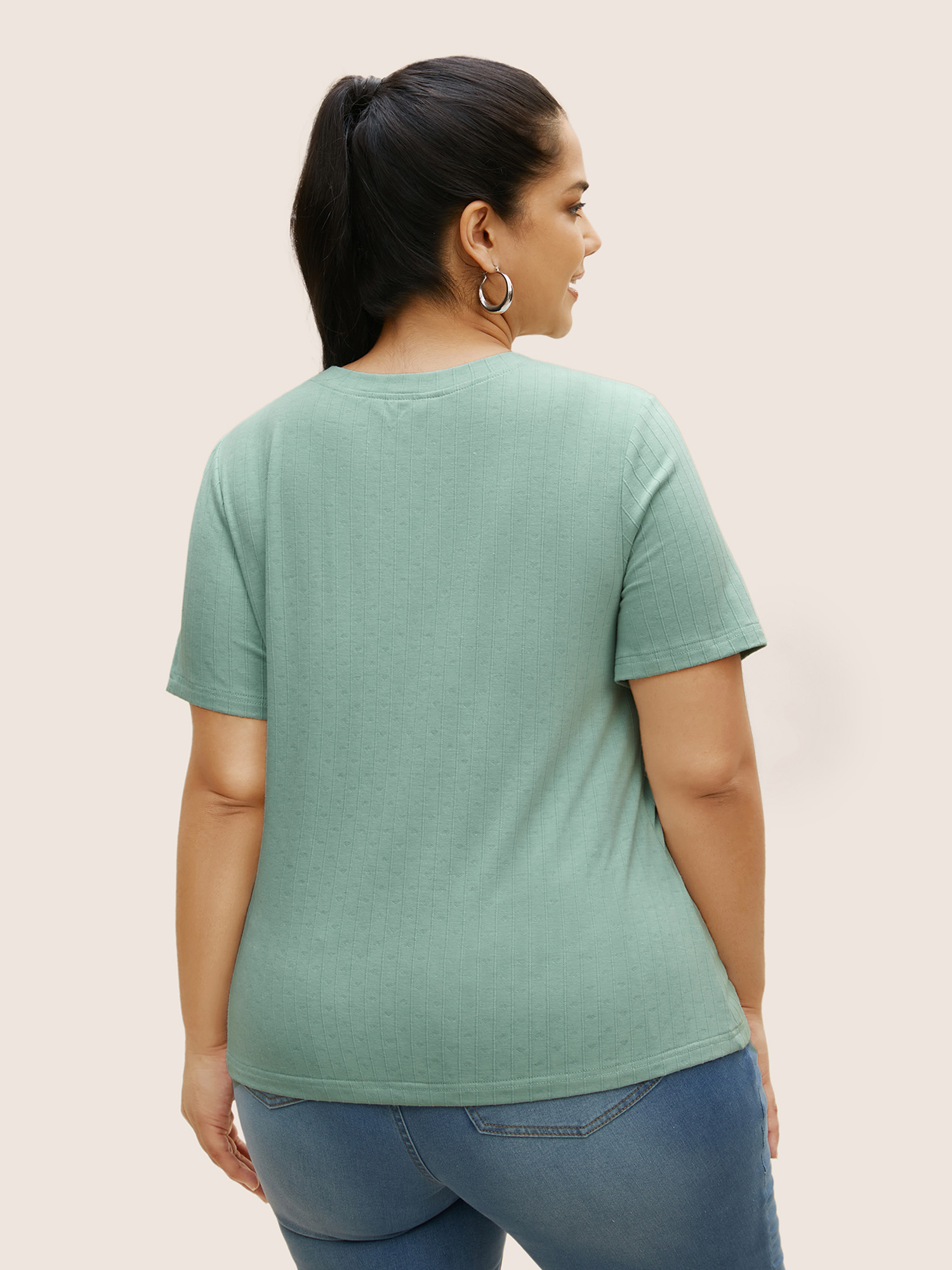 Plus Size Crew Neck Plain Textured Pit Strip T-shirt Palemauve Women Casual Texture Round Neck Everyday T-shirts BloomChic 18-20/2X 