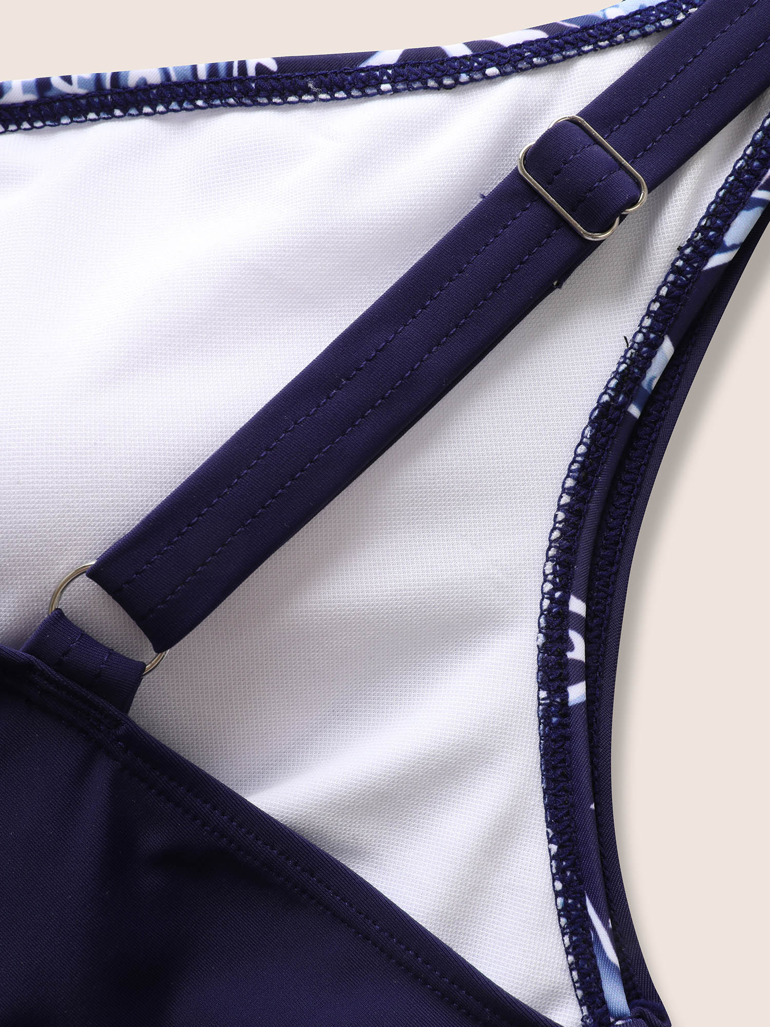 Plus Size Marine Elements Patchwork Tie Knot Swim Top Women`s Swimwear Indigo Beach Cross straps High stretch Skinny V-neck Curve Swim Tops BloomChic 14-16/1X 
