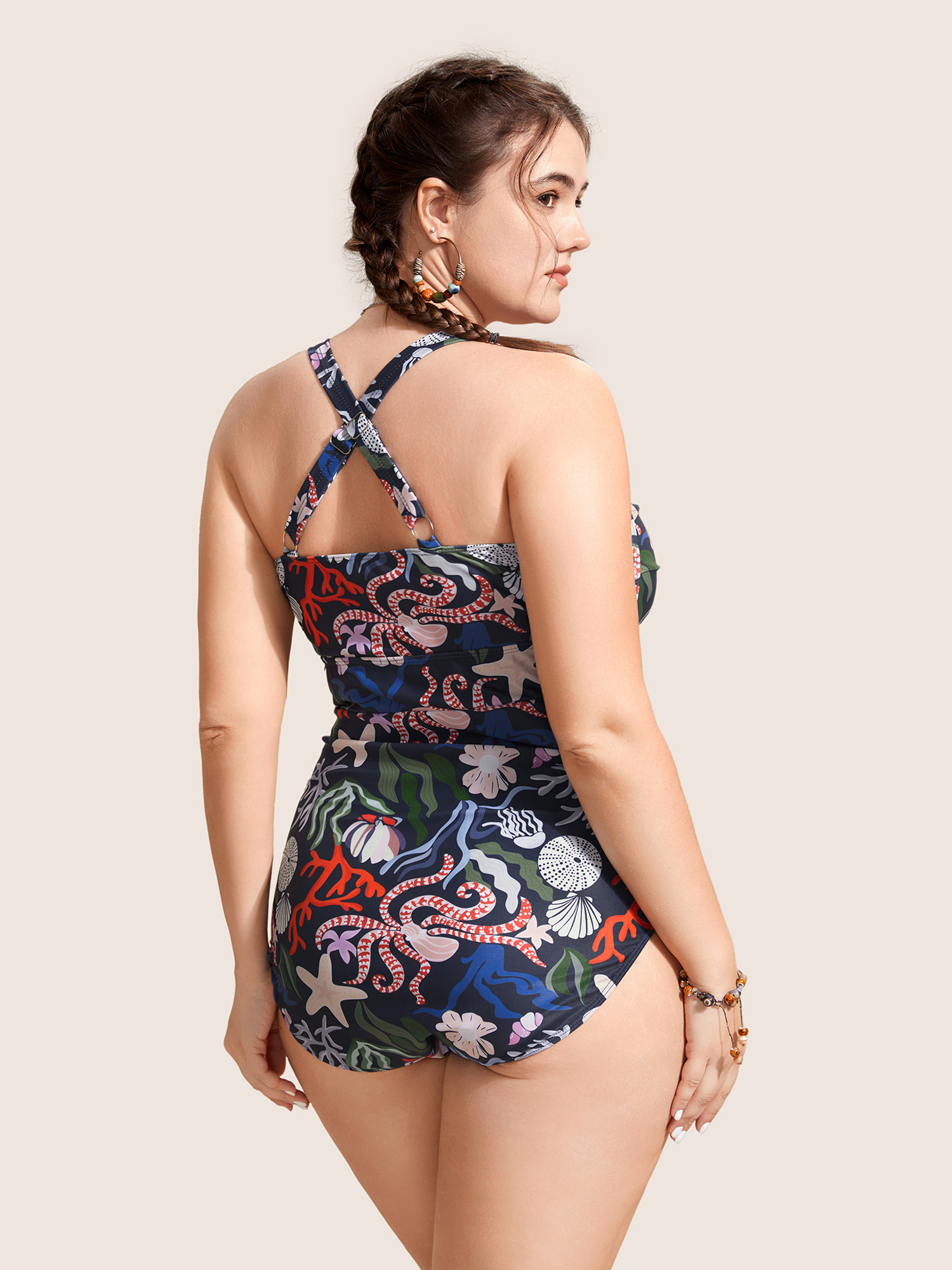 Plus Size Marine Elements Drawstring Gathered One Piece Swimsuit Women`s Swimwear Multicolor Beach Gathered Curve Bathing Suits High stretch One Pieces BloomChic 26/4X 
