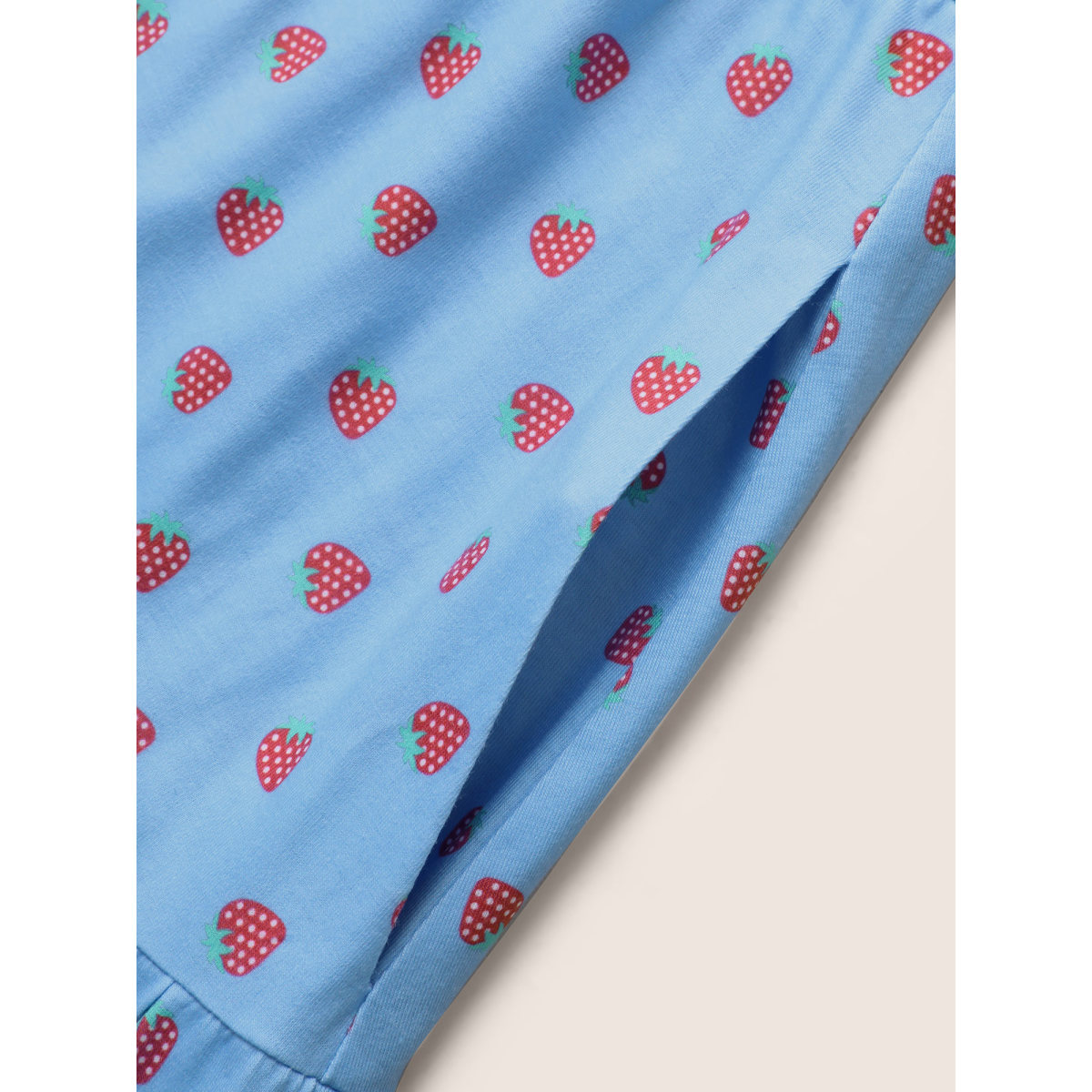 

Plus Size Strawberry Print Ruffle Layered Hem Dress Skyblue Women Tiered Non Sleeveless Curvy BloomChic