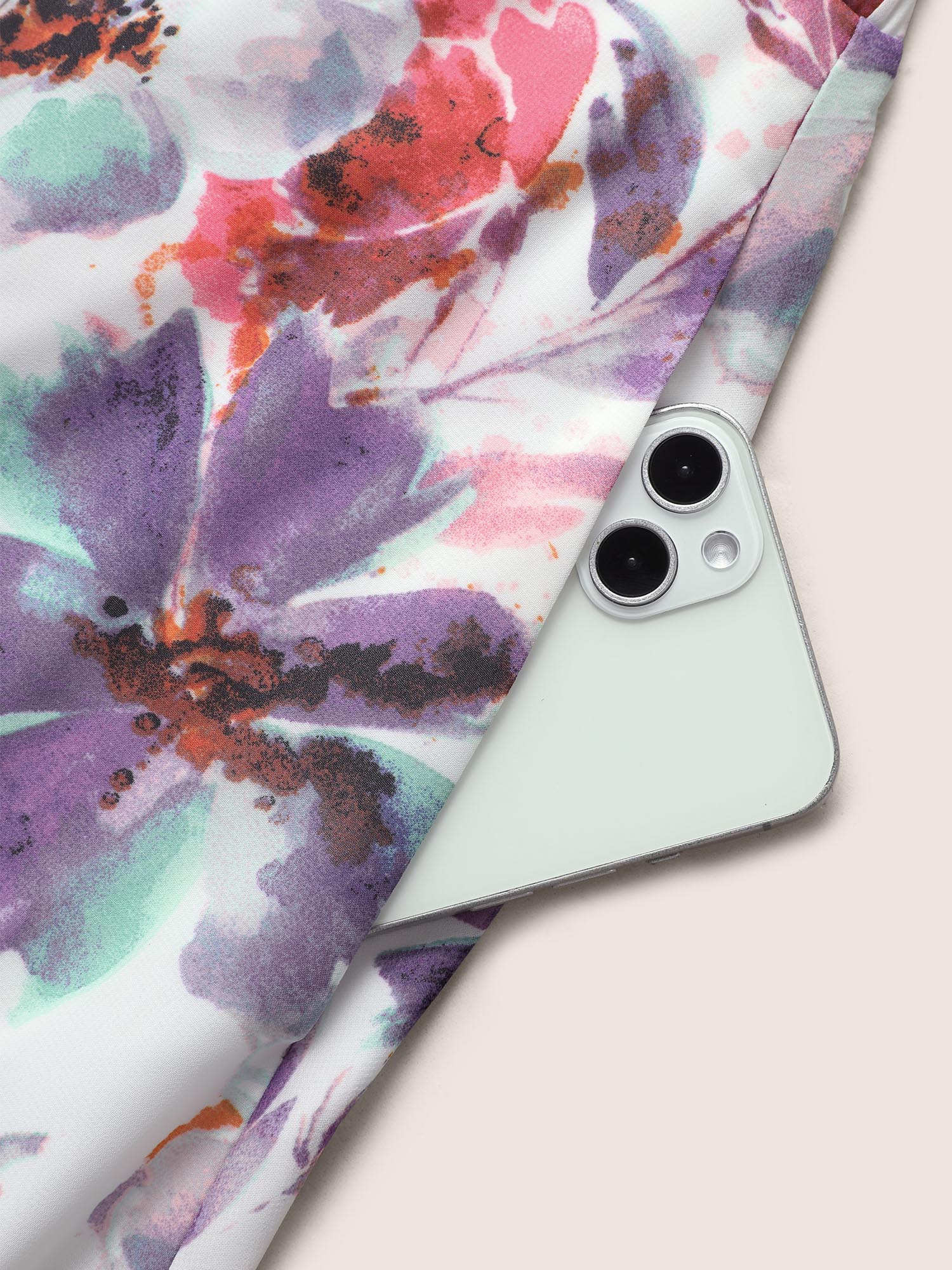 Plus Size Watercolor Floral Print Slit Hem Pocket Skirt Women Originalwhite Elegant Slit No stretch Side seam pocket Everyday Skirts BloomChic 22-24/3X 
