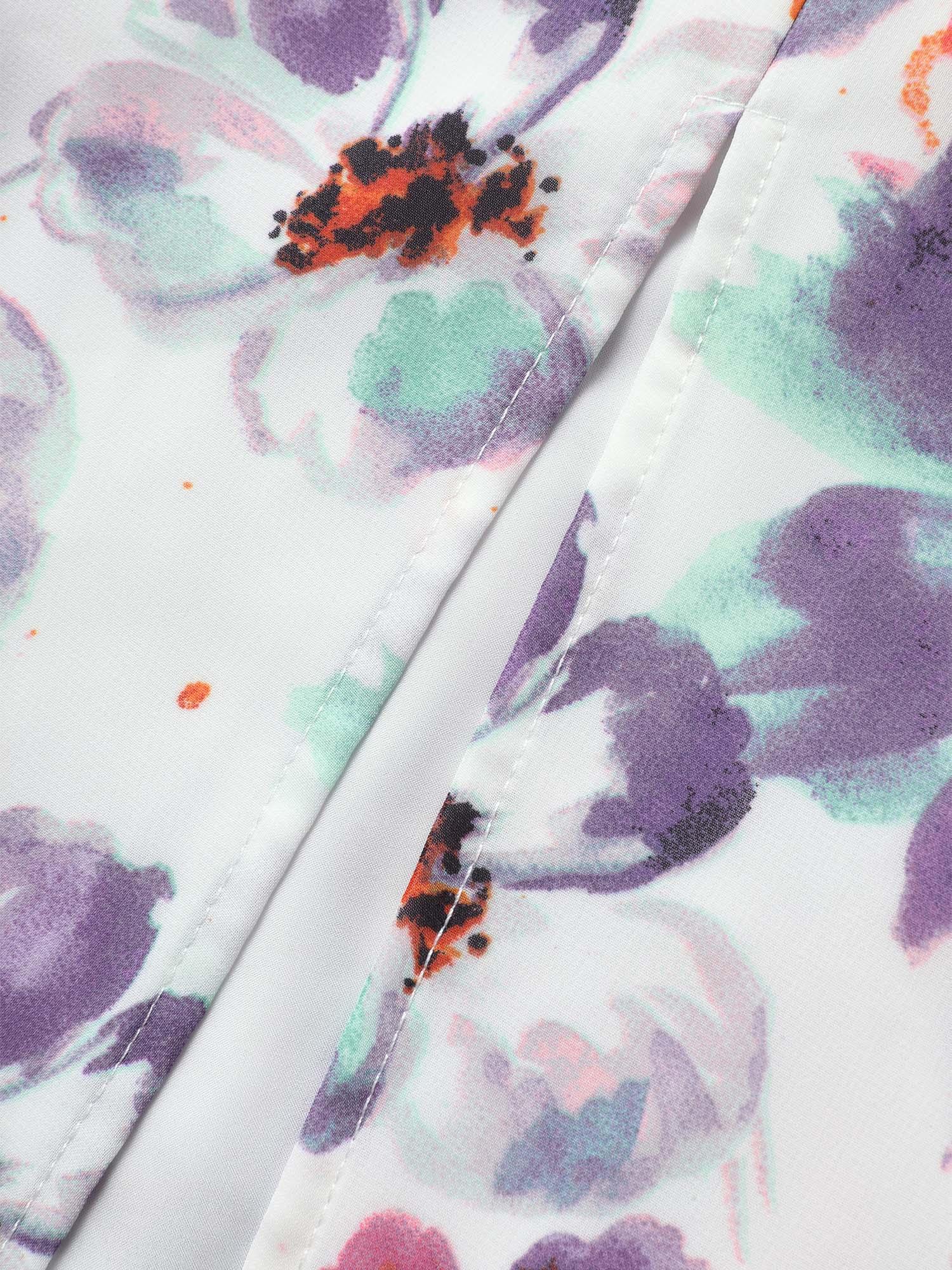 Plus Size Watercolor Floral Print Slit Hem Pocket Skirt Women Originalwhite Elegant Slit No stretch Side seam pocket Everyday Skirts BloomChic 22-24/3X 