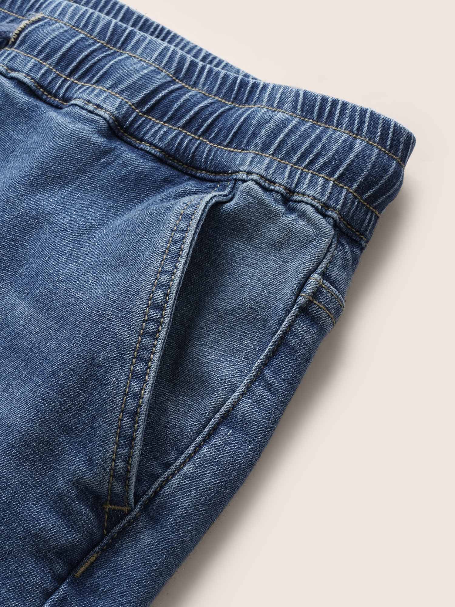 Plus Size Light Wash Elastic Waist Drawstring Denim Shorts Women Blue Drawstring High stretch Everyday Slanted pocket Casual Denim Shorts BloomChic 30/6X 