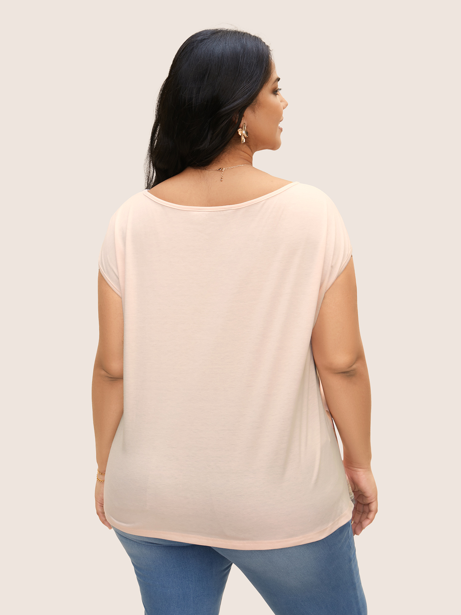 Plus Size Boat Neck Watercolor Floral Cap Sleeve T-shirt Multicolor Women Elegant Contrast Natural Flowers Boat Neck Everyday T-shirts BloomChic 30/6X 