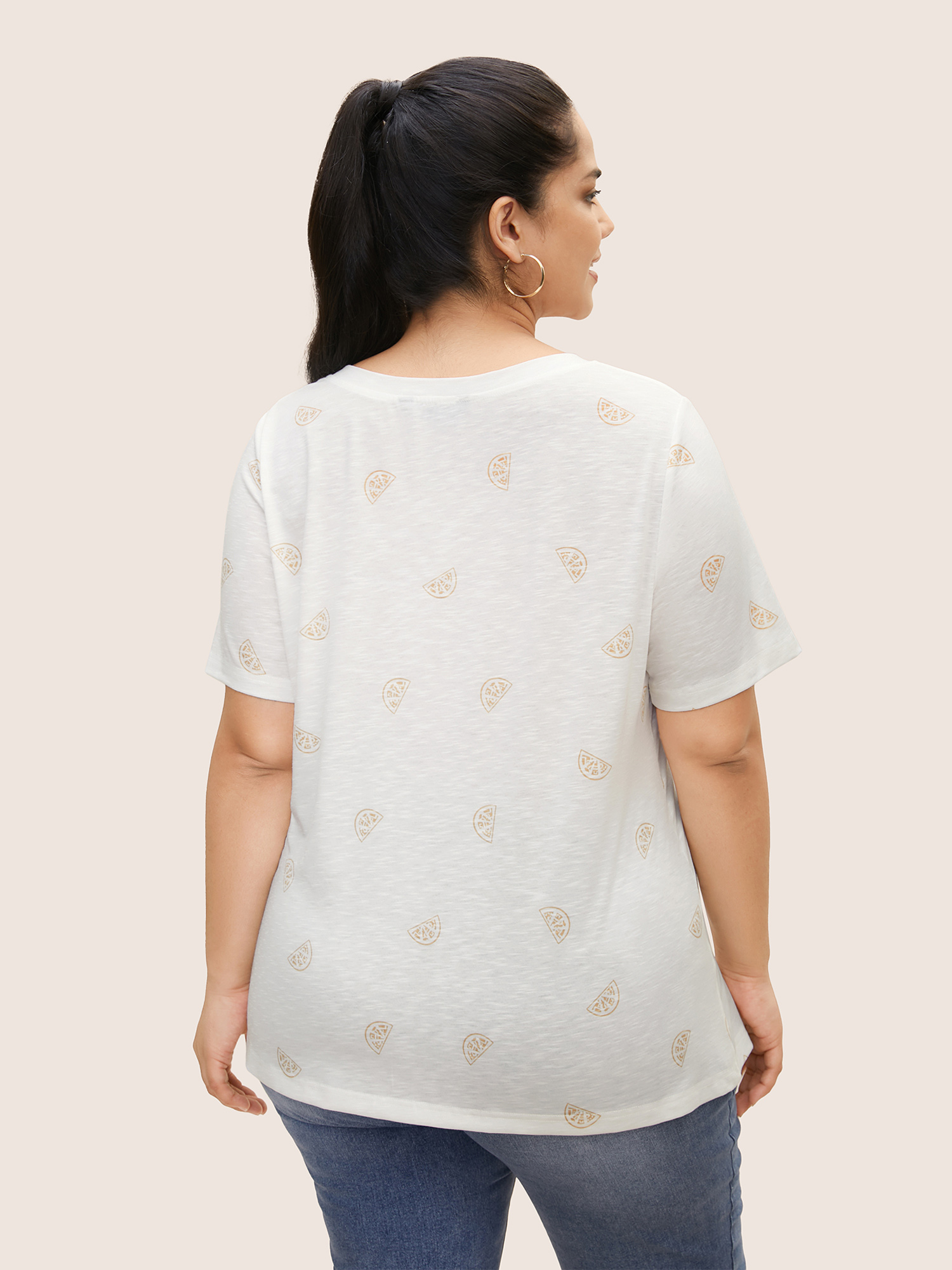 Plus Size Lemon Print V Neck T-shirt Originalwhite Women Casual Contrast Fruit V-neck Everyday T-shirts BloomChic 22-24/3X 