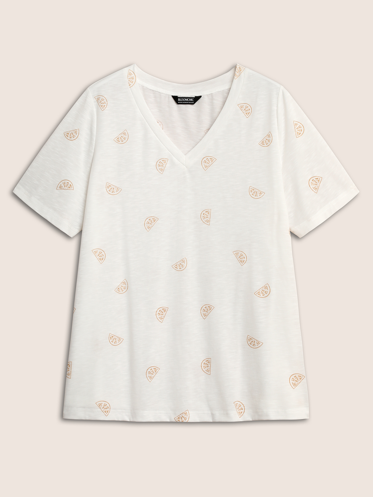 

Plus Size Lemon Print V Neck T-shirt Originalwhite Women Casual Contrast Fruit V-neck Everyday T-shirts BloomChic