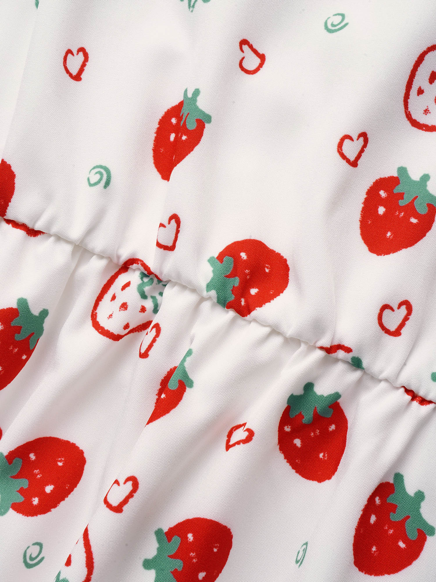 Plus Size Strawberry Print Puff Sleeve Elastic Waist Dress WhiteSmoke Women Ruffles V-neck Short sleeve Curvy BloomChic 10/M 