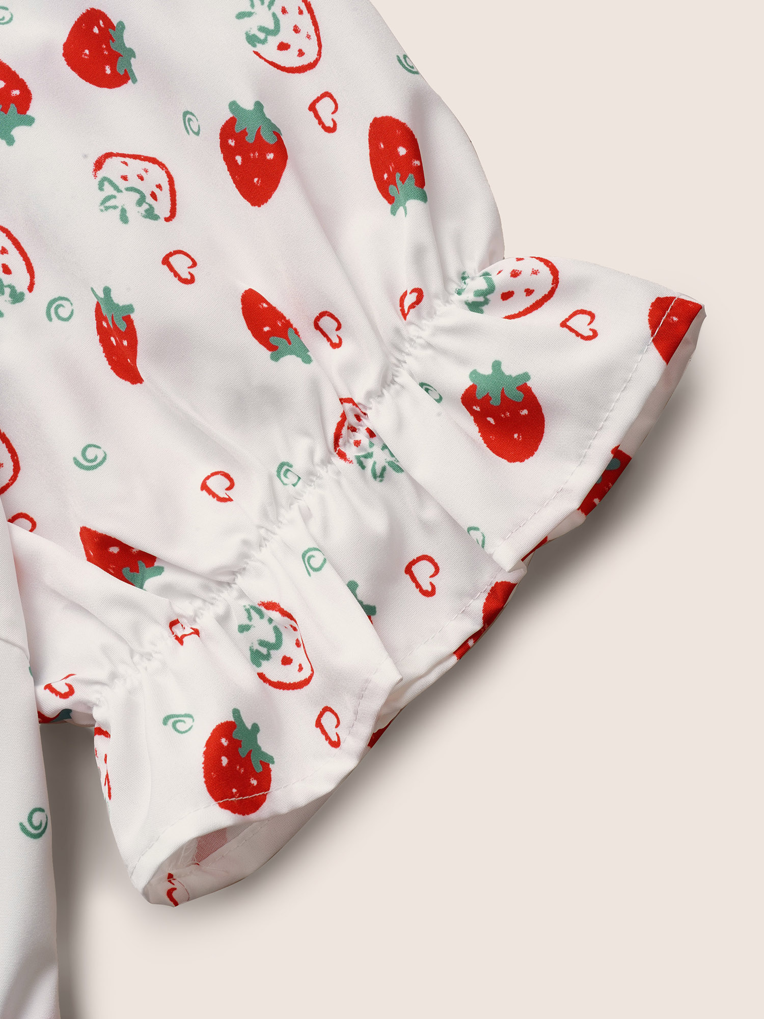 Plus Size Strawberry Print Puff Sleeve Elastic Waist Dress WhiteSmoke Women Ruffles V-neck Short sleeve Curvy BloomChic 10/M 
