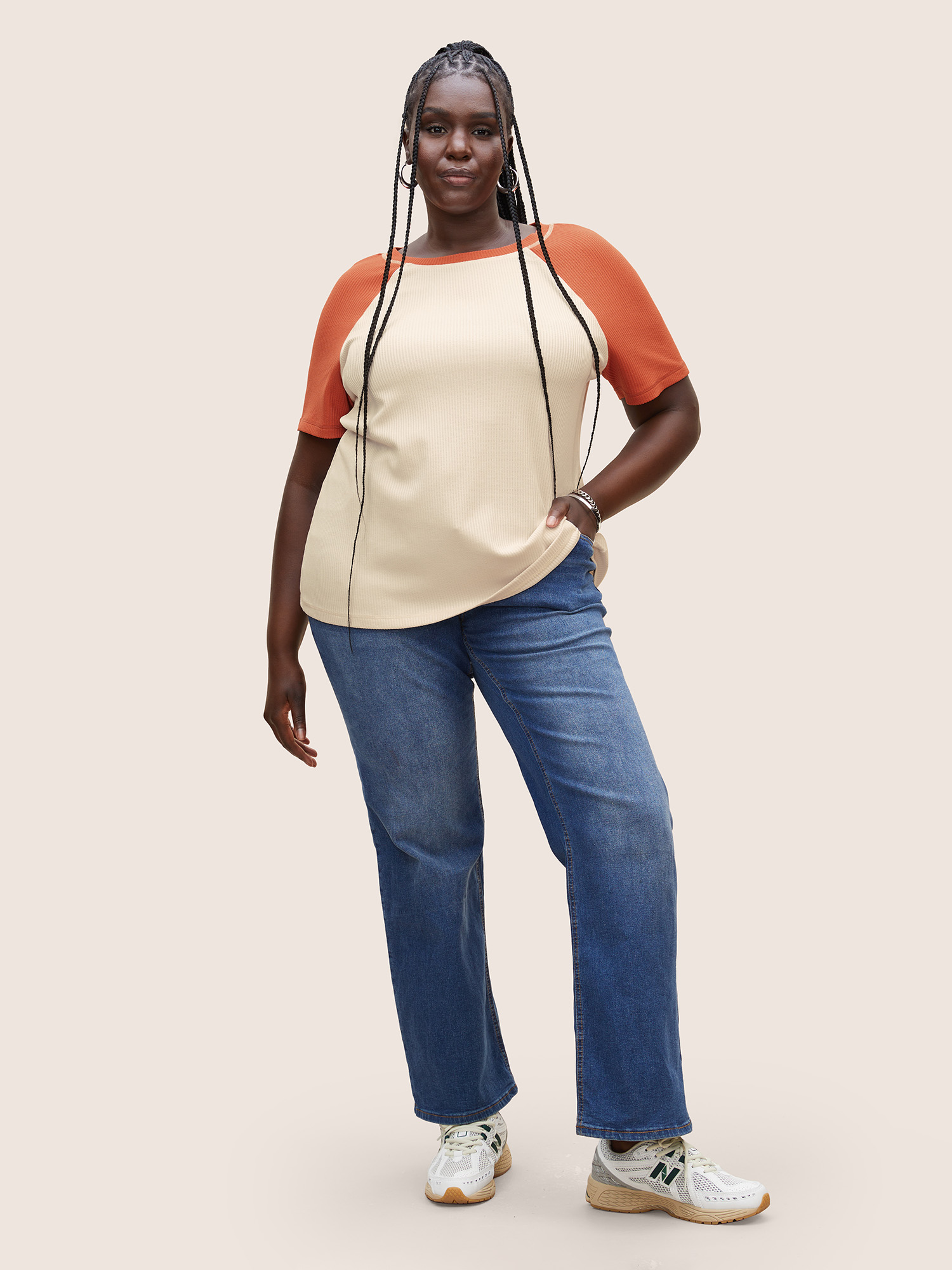 Plus Size Round Neck Contrast Raglan Sleeve T-shirt Multicolor Women Casual Contrast Round Neck Everyday T-shirts BloomChic 28/5X 