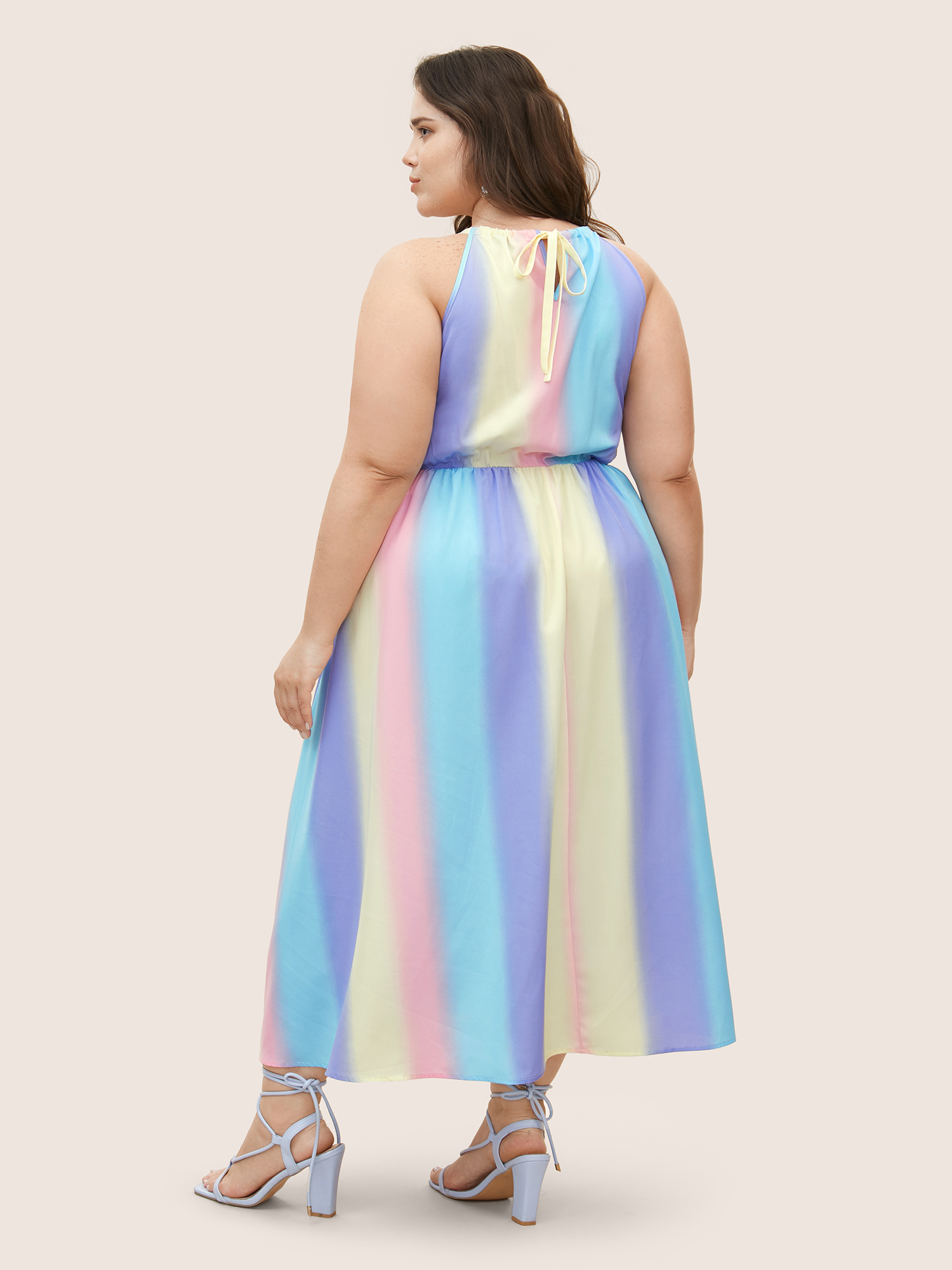 Plus Size Ombre Contrast Halter Neck Maxi Dress Skyblue Women Elegant Contrast Non Sleeveless Curvy BloomChic 18-20/2X 
