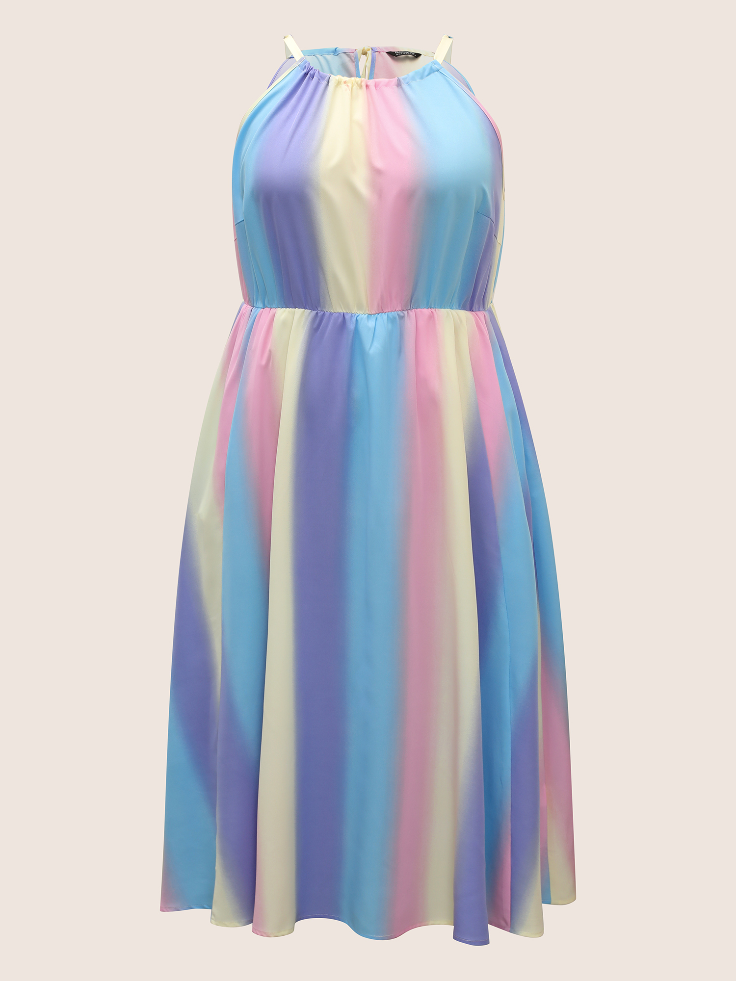 Plus Size Ombre Contrast Halter Neck Maxi Dress Skyblue Women Elegant Contrast Non Sleeveless Curvy BloomChic 18-20/2X 