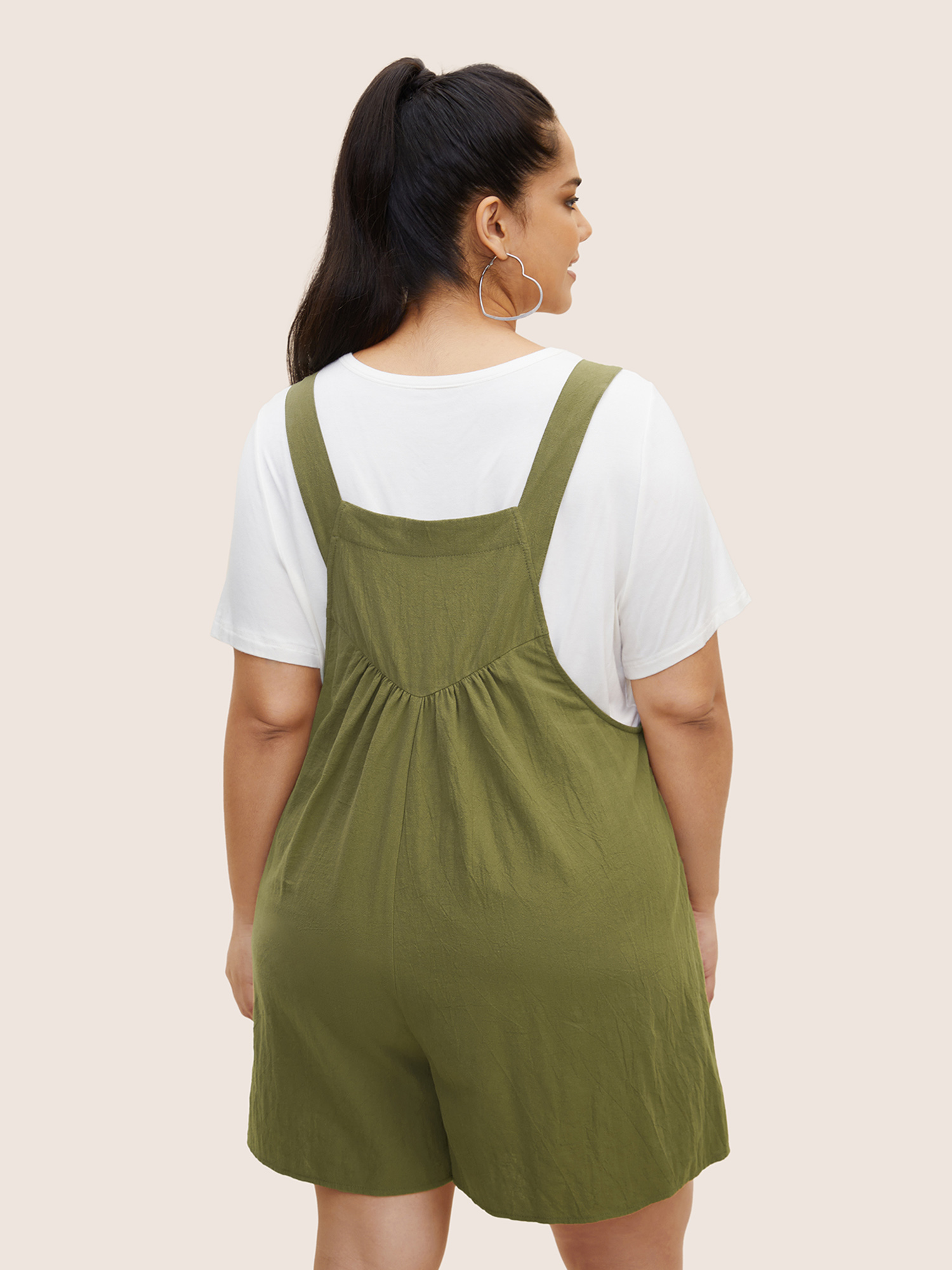 

Plus Size ArmyGreen Cotton Plain Textured Patch Pocket Jumpsuit Women Casual Sleeveless Square Neck Everyday Loose Jumpsuits BloomChic