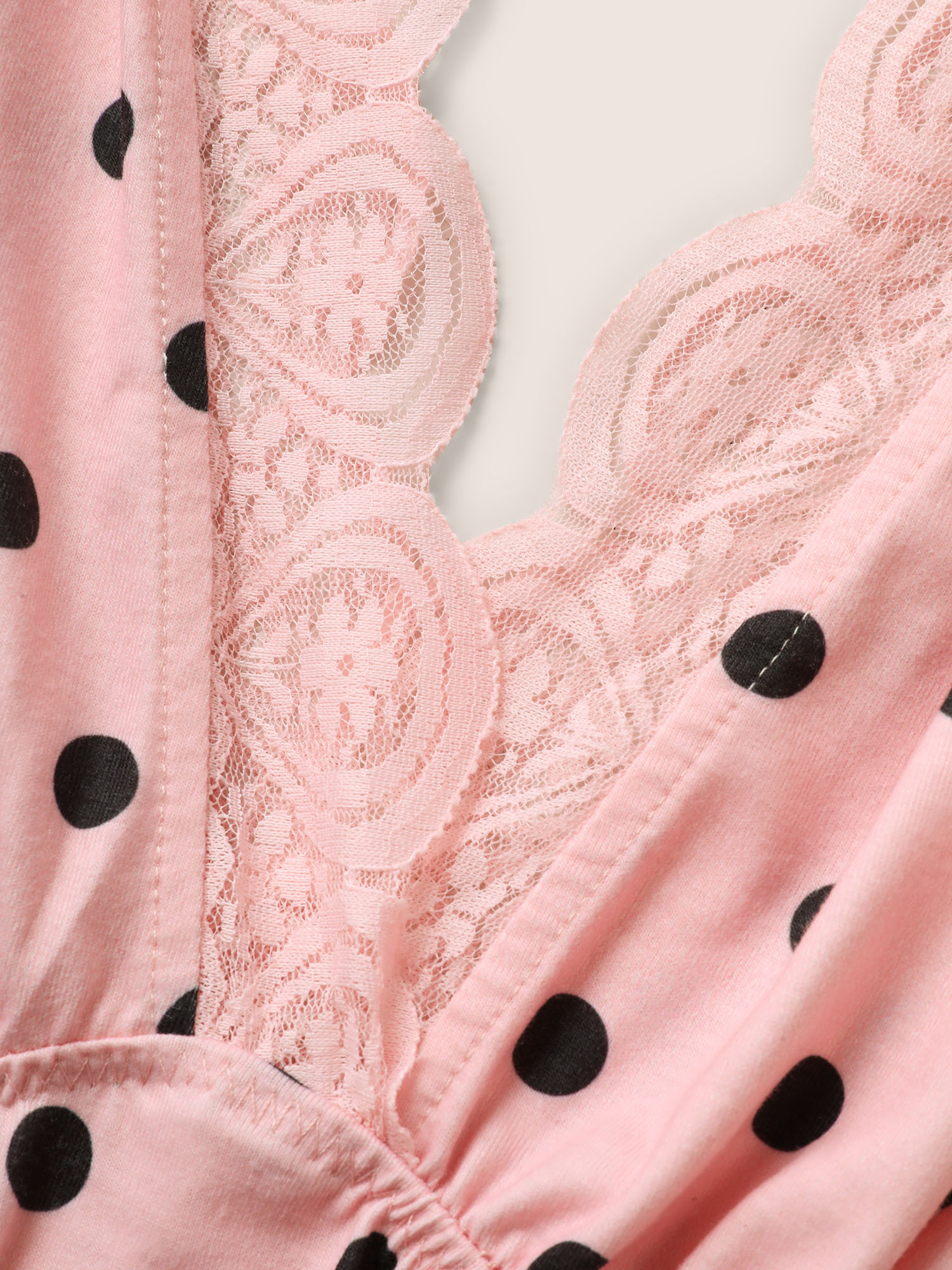 

Plus Size Polka Dot Crochet Lace Gathered Sleep Dress Blush Sleeveless Deep V-neck Elegant Everyday  Bloomchic