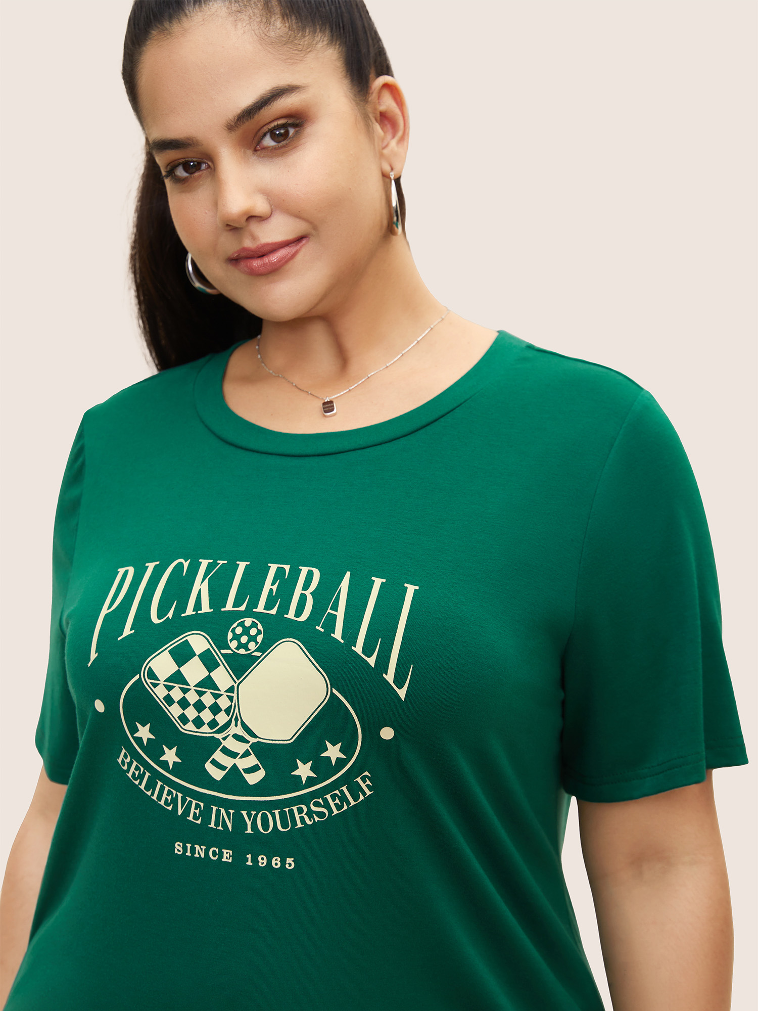 Plus Size Letter Print Crew Neck T-shirt Truegreen Women Casual Contrast Art&design Round Neck Everyday T-shirts BloomChic 14-16/1X 