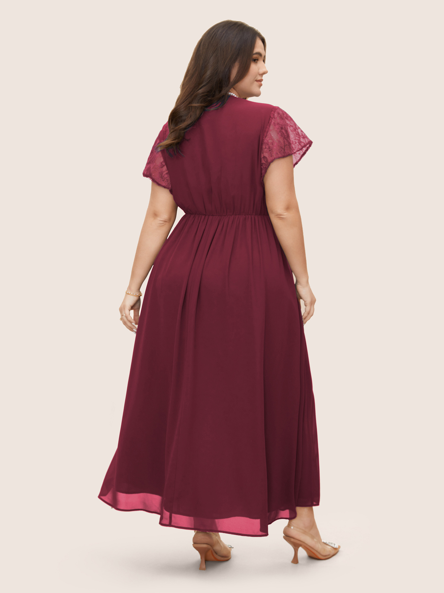 

Plus Size Overlap Collar Crochet Lace Mesh Dress Scarlet Women Ruffles V-neck Short sleeve Curvy BloomChic