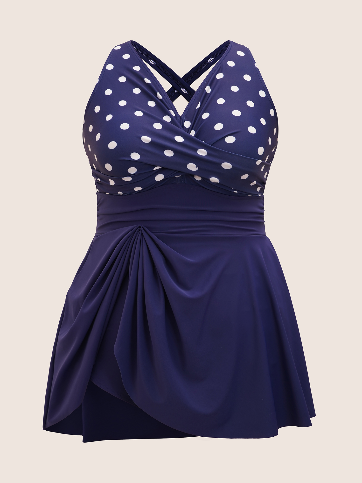 Plus Size Polka Dot Patchwork Split Side Swim Dress Women`s Swimwear Indigo Beach Bodycon V-neck High stretch Curve Swim Dresses BloomChic 18-20/2X 