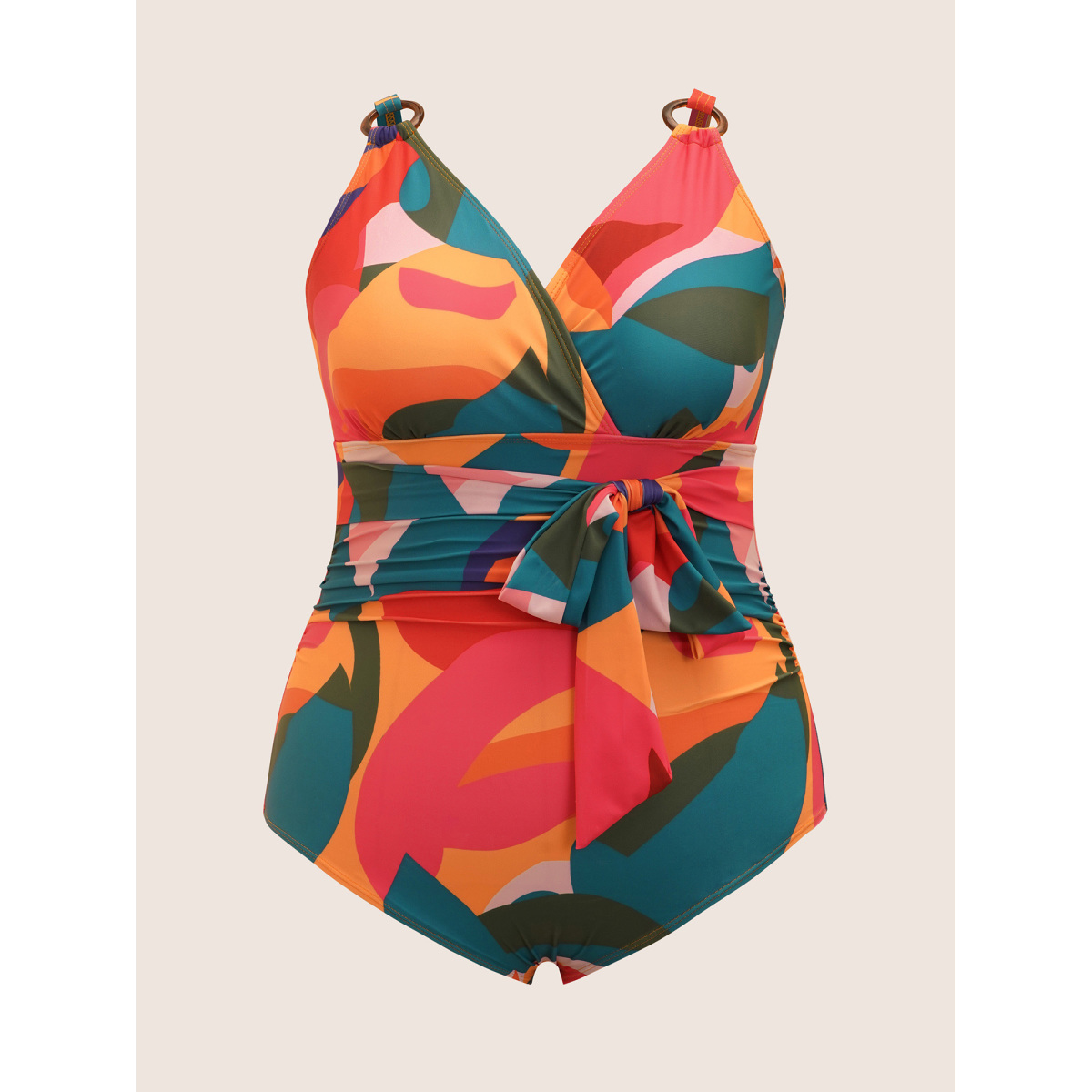 

Plus Size Asymmetrical Colorblock Contrast Ties One Piece Swimsuit Women's Swimwear Multicolor Beach Tie knot Curve Bathing Suits High stretch One Pieces BloomChic