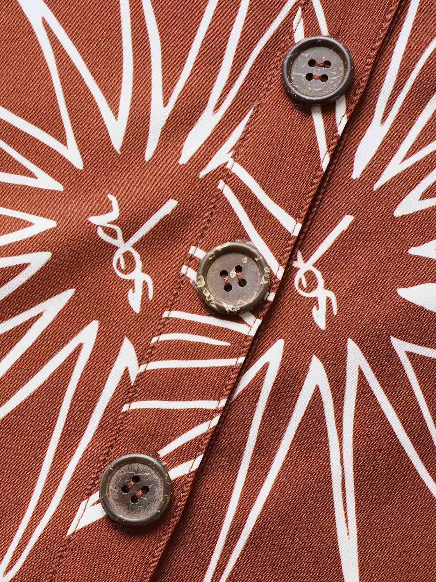 Plus Size Maroon Sun Print Gathered Button Up Jumpsuit Women Resort Half Sleeve Flat collar with V-notch Vacation Loose Jumpsuits BloomChic 12/L 