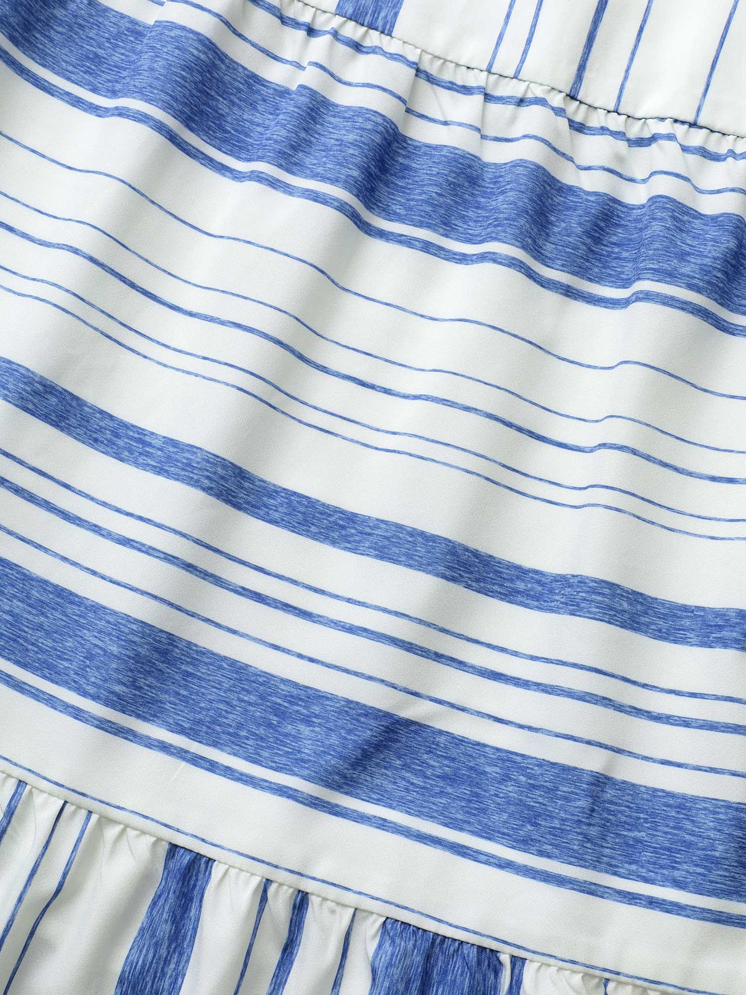 Plus Size Halter Contrast Striped Shirred Maxi Dress LightBlue Women Shirred Halter neck Sleeveless Curvy BloomChic 26/4X 