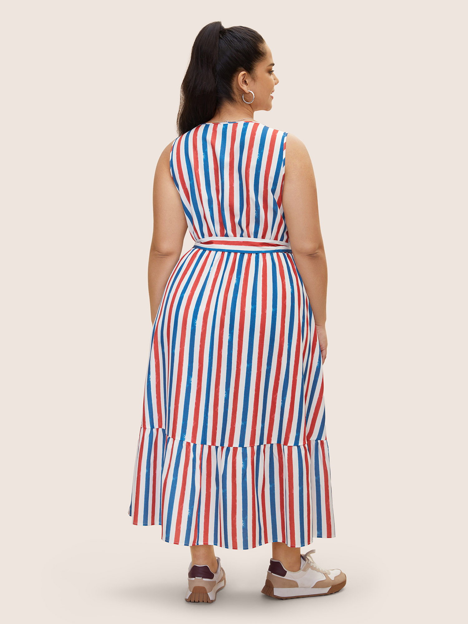 Plus Size V Neck Contrast Striped Tank Dress Multicolor Women Tiered V-neck Sleeveless Curvy BloomChic 22-24/3X 