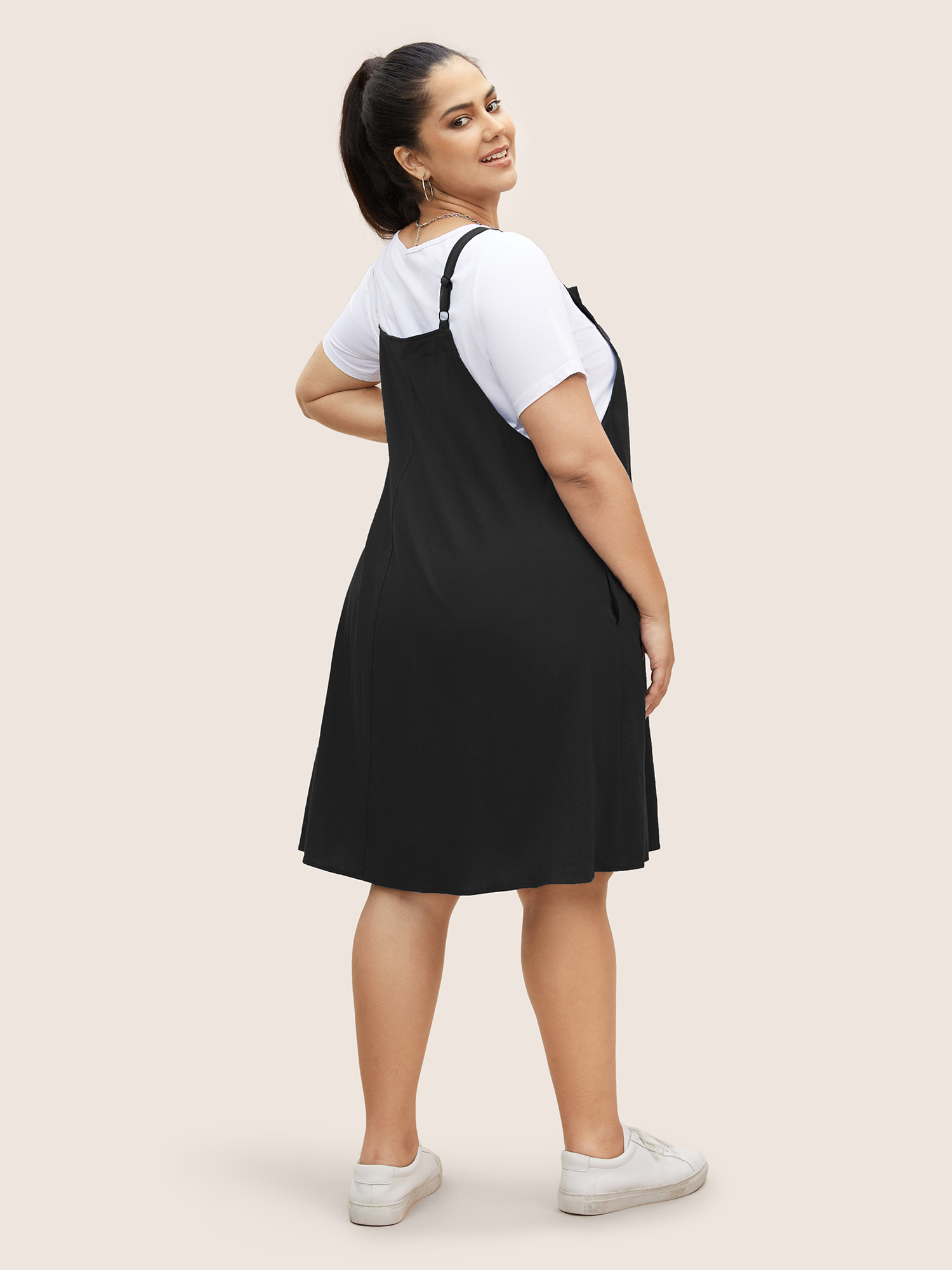 Plus Size Plain Pleated Pocket Sleeveless Dress Black Women Non Sleeveless Curvy BloomChic 12/L 