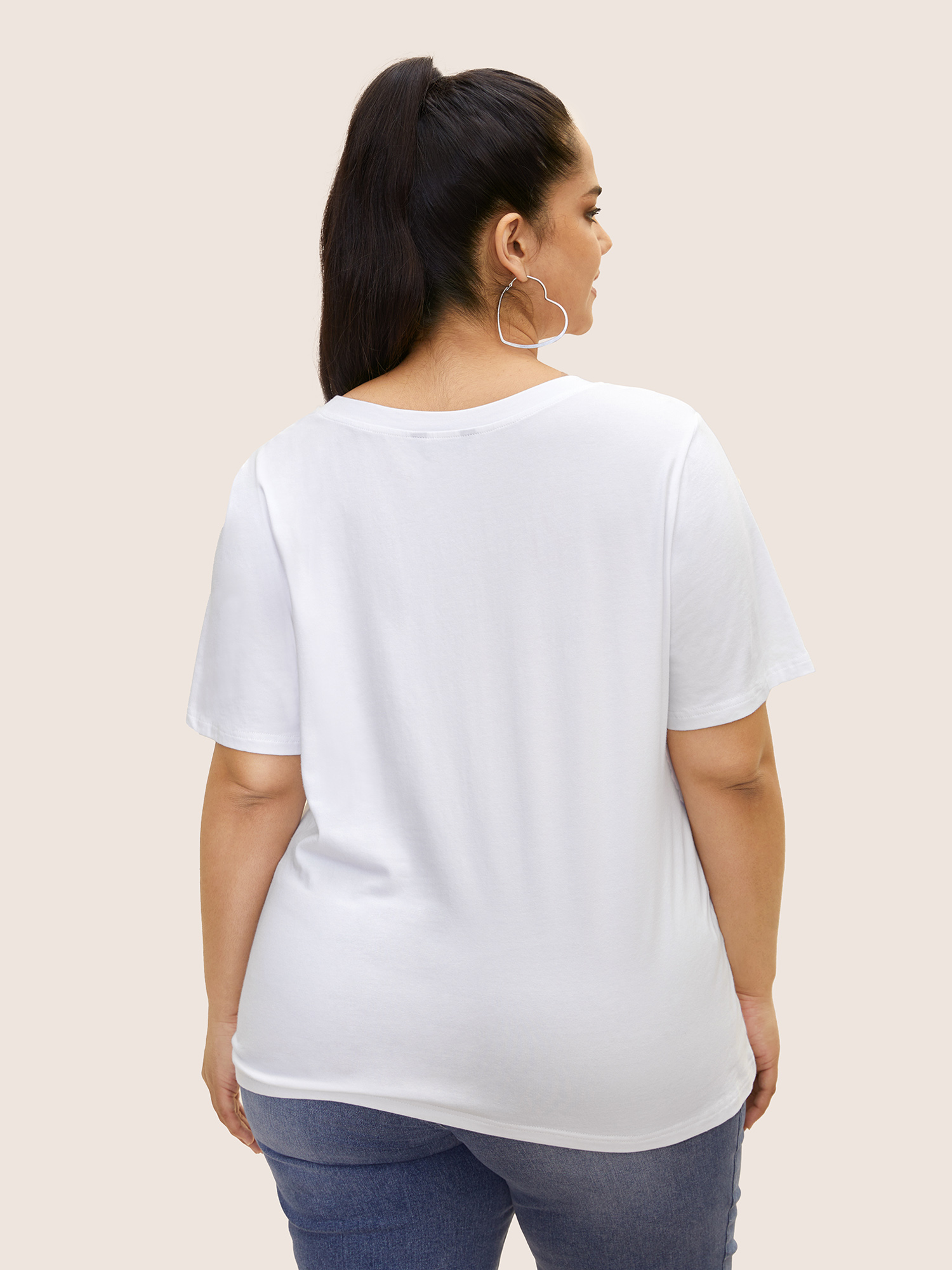Plus Size Cotton Sun Embroidered Round Neck T-shirt Originalwhite Women Casual Contrast Art&design Round Neck Everyday T-shirts BloomChic 12/L 