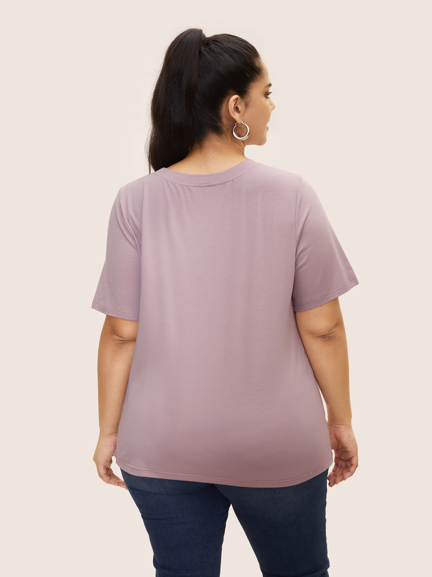 Plus Size Cotton Landscape Pattern Round Neck T-shirt Dirtypink Women Casual Contrast Natural Flowers Round Neck Everyday T-shirts BloomChic 26/4X 
