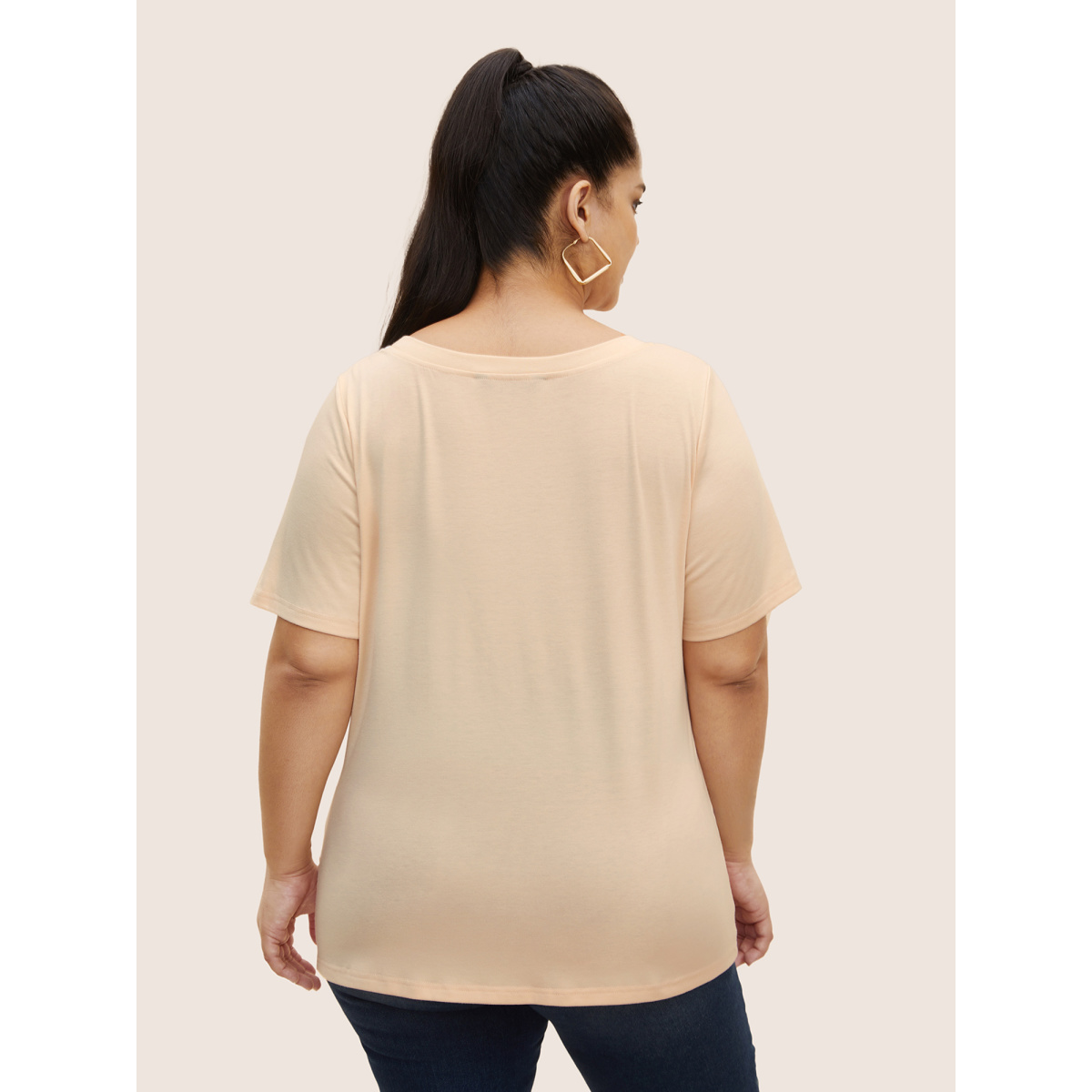 

Plus Size Crew Neck Letter Print Contrast T-shirt Apricot Women Casual Contrast Art&design Round Neck Everyday T-shirts BloomChic