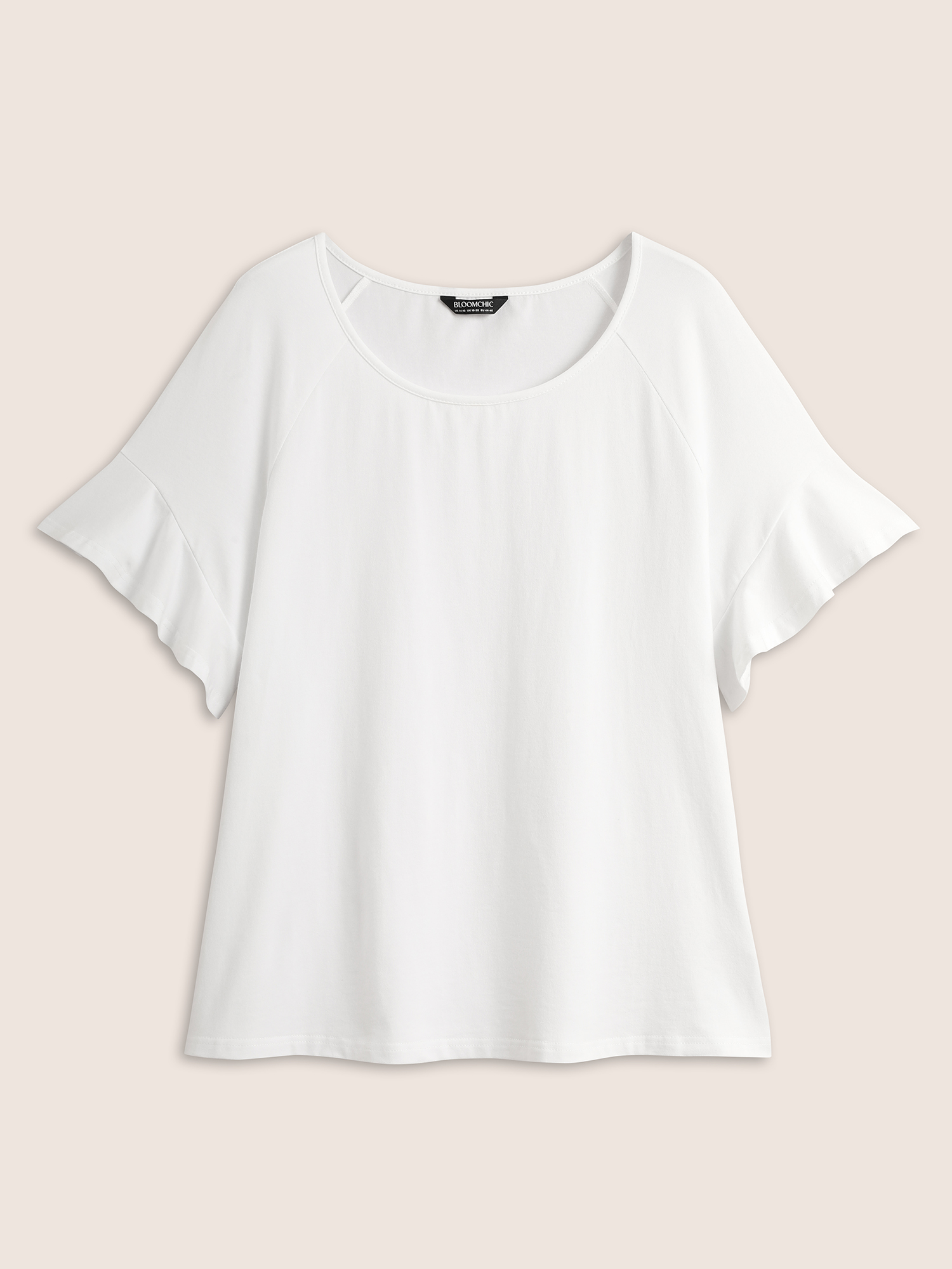 Plus Size Cotton Round Neck Plain Patchwork Ruffles T-shirt Originalwhite Women Elegant Patchwork Round Neck Everyday T-shirts BloomChic 18-20/2X 