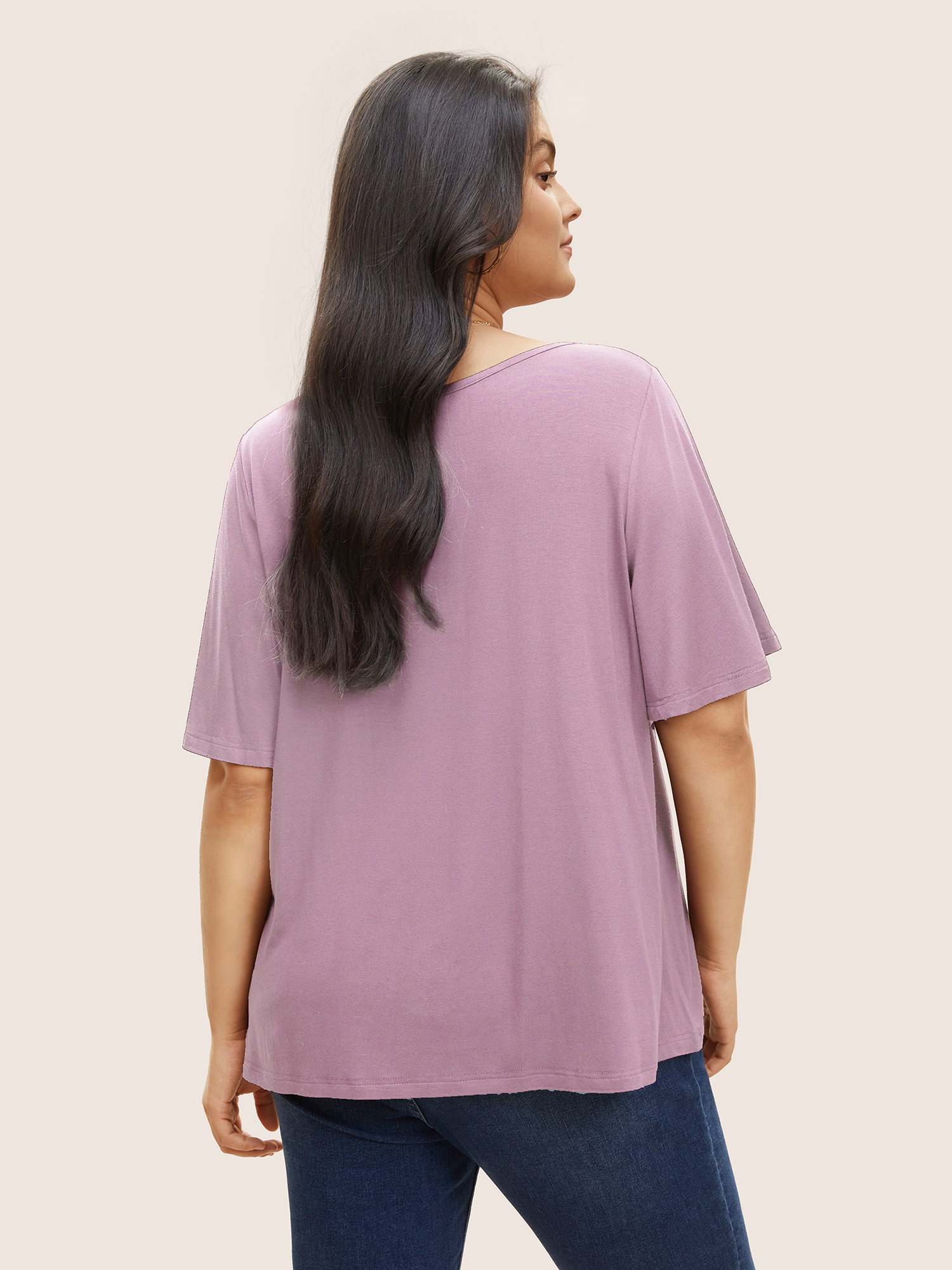 

Plus Size Supersoft Essentials Twist Front Asymmetrical Neck T-shirt Lilac Women Elegant Non Plain Asymmetrical Neck Everyday T-shirts BloomChic