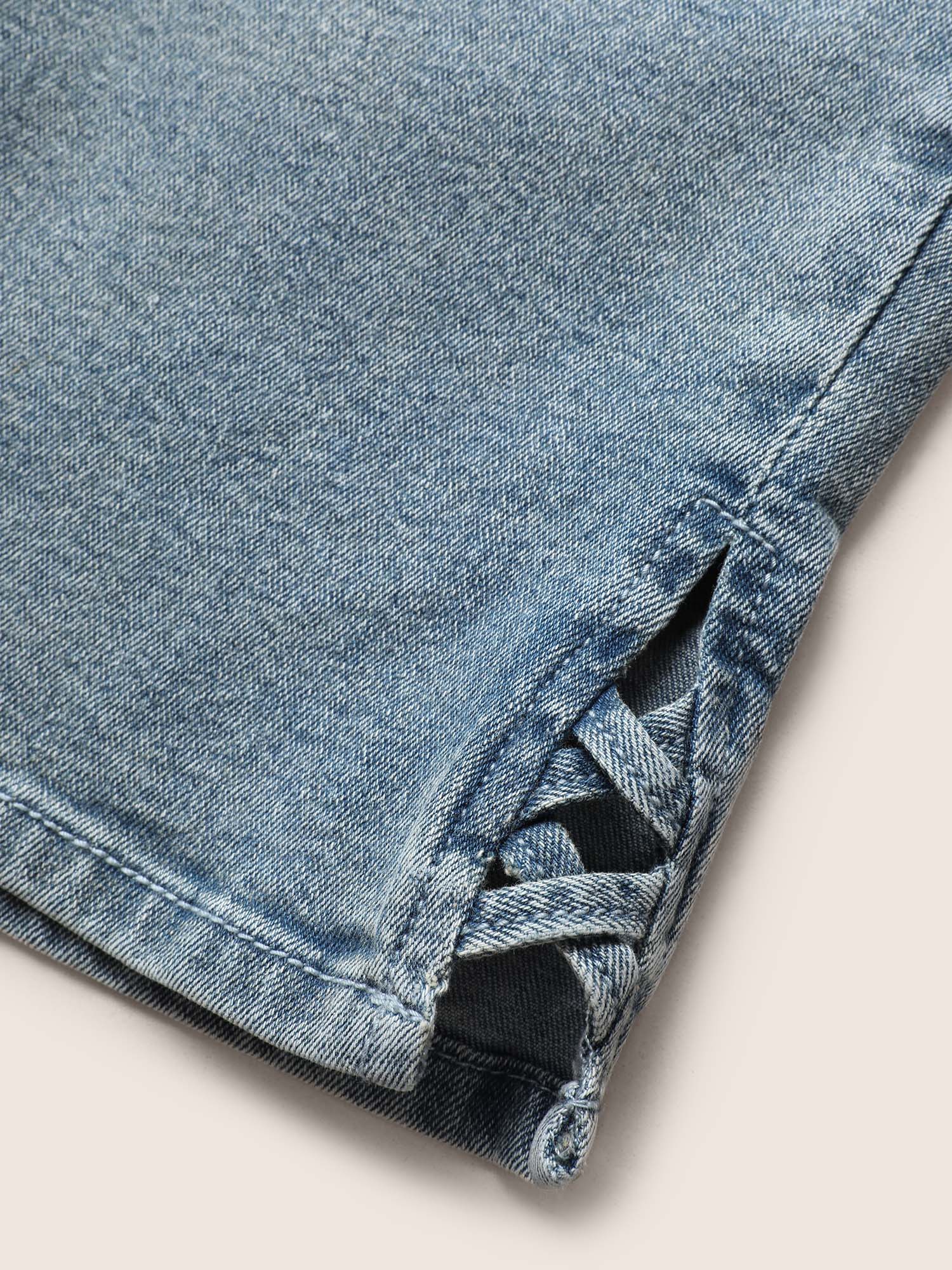 Plus Size Vintage Elastic Waist Split Side Pull-on Jegging Jeans Women Denimblue Casual Slit High stretch Patch pocket Jeans BloomChic 10/M 