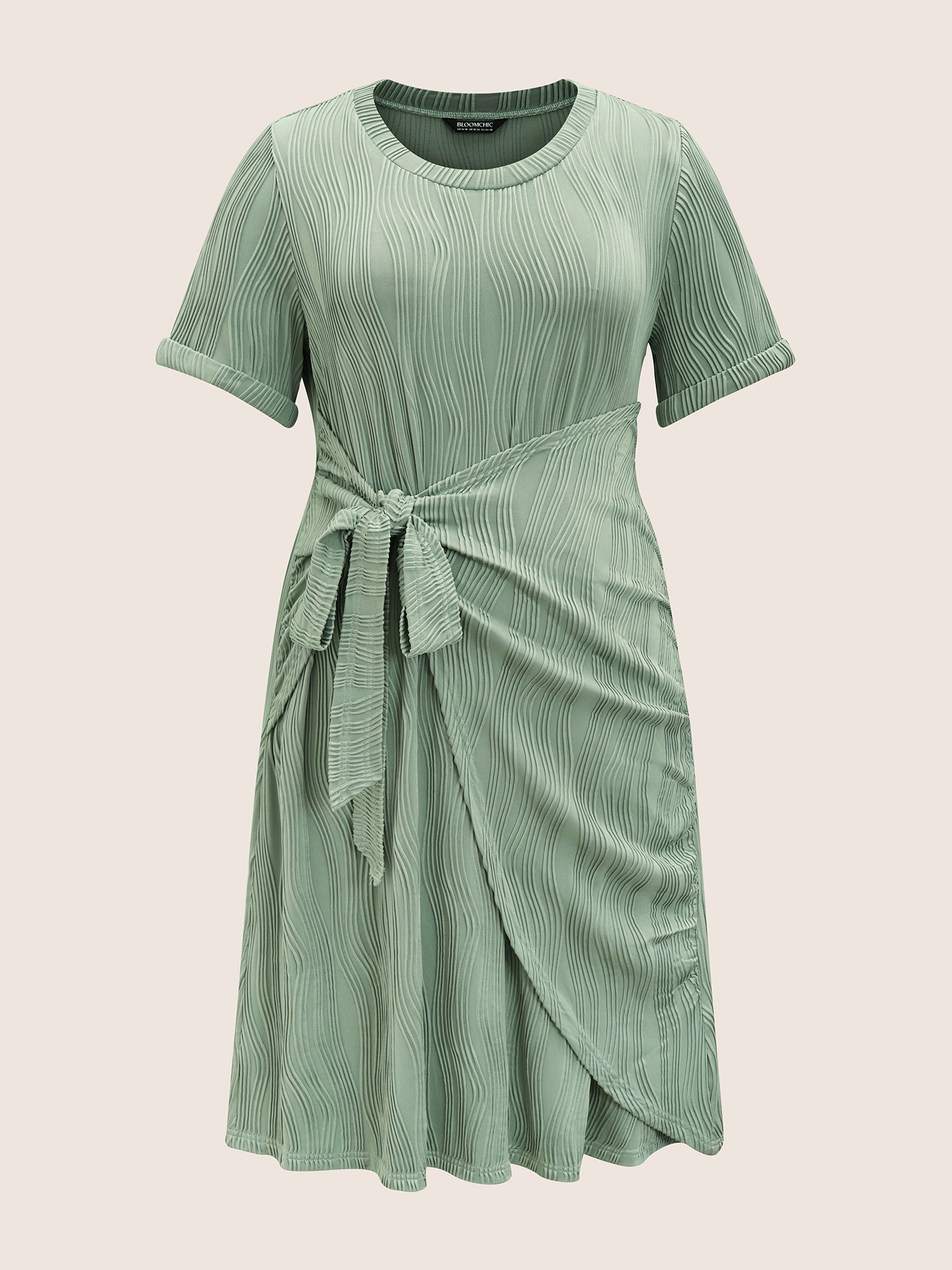Plus Size Round Neck Pit Strip Tie Knot Dress Palemauve Women Tie knot Round Neck Short sleeve Curvy BloomChic 28/5X 