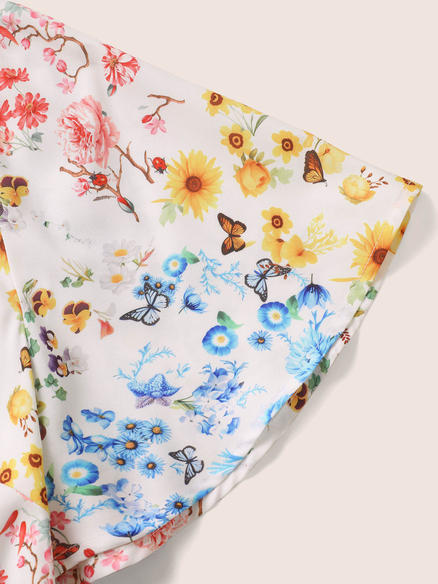 Plus Size Multicolor Patchwork Floral Lace Panel Tie Knot Blouse Women Elegant Short sleeve U-neck Everyday Blouses BloomChic 12/L 