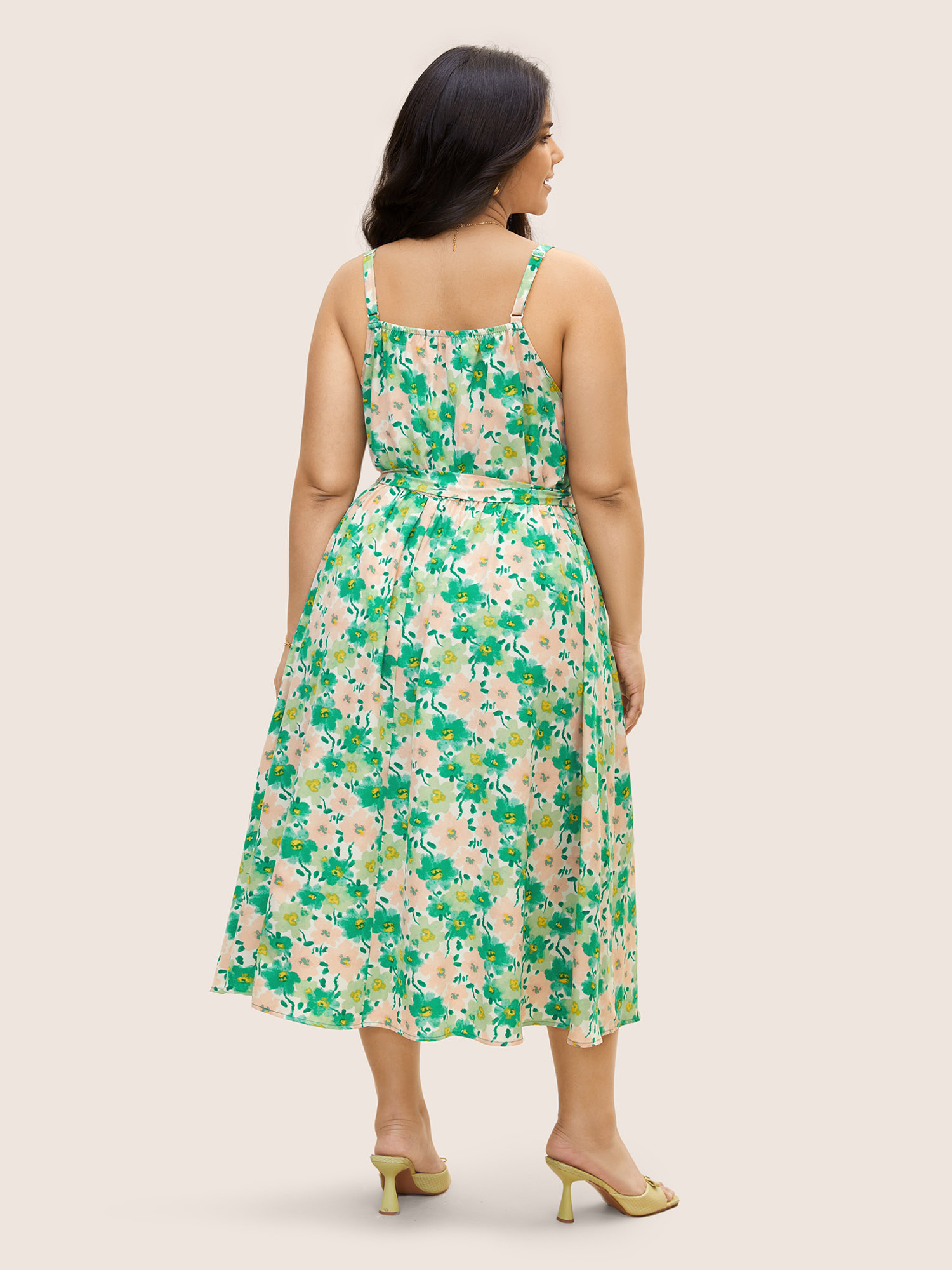 Plus Size Floral Surplice Neck Belted Midi Dress Applegreen Women Belted Non Sleeveless Curvy BloomChic 10/M 