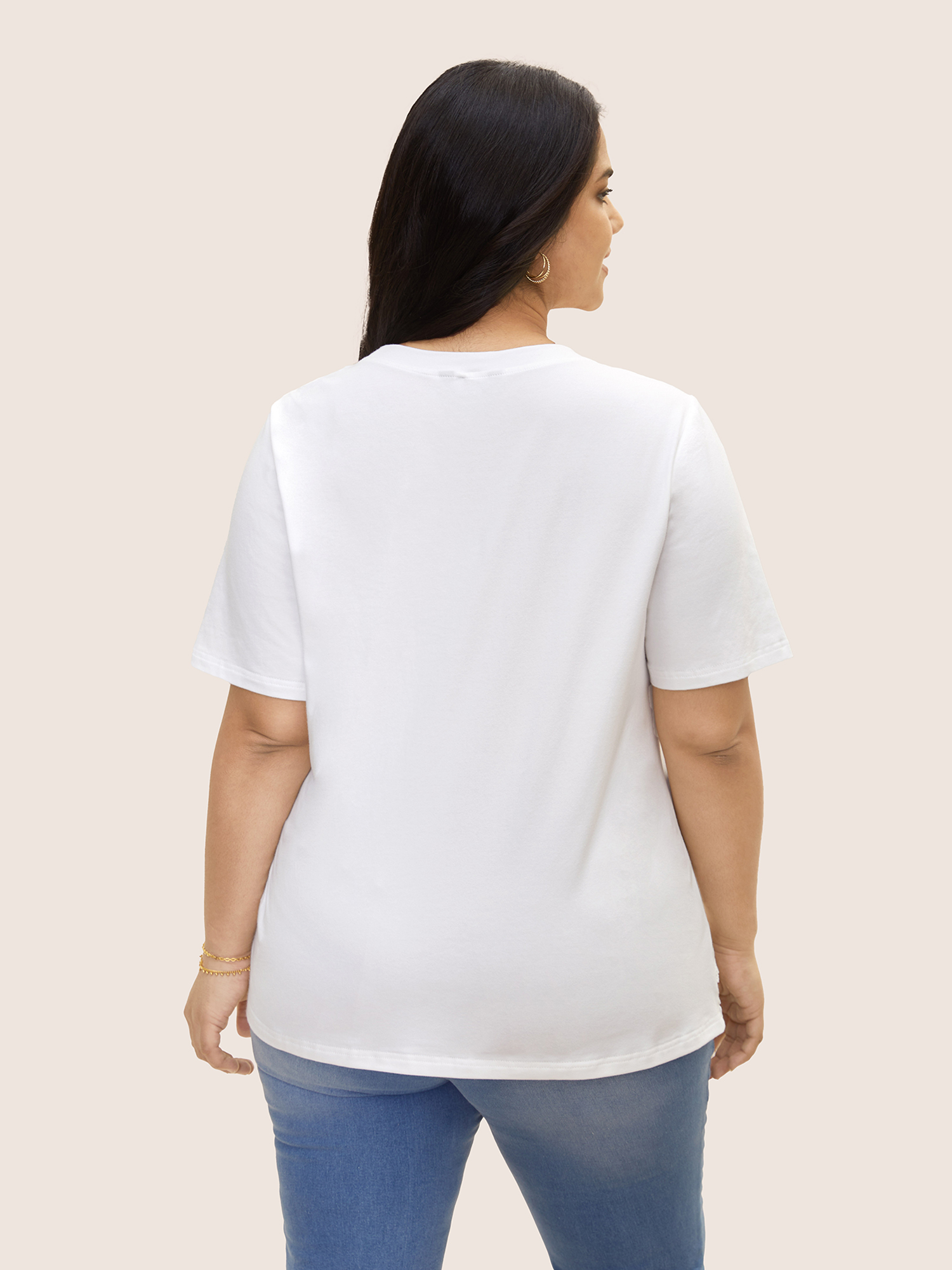 Plus Size Crew Neck Flower Lace Patchwork T-shirt WhiteSmoke Women Elegant Patchwork Round Neck Everyday T-shirts BloomChic 12/L 