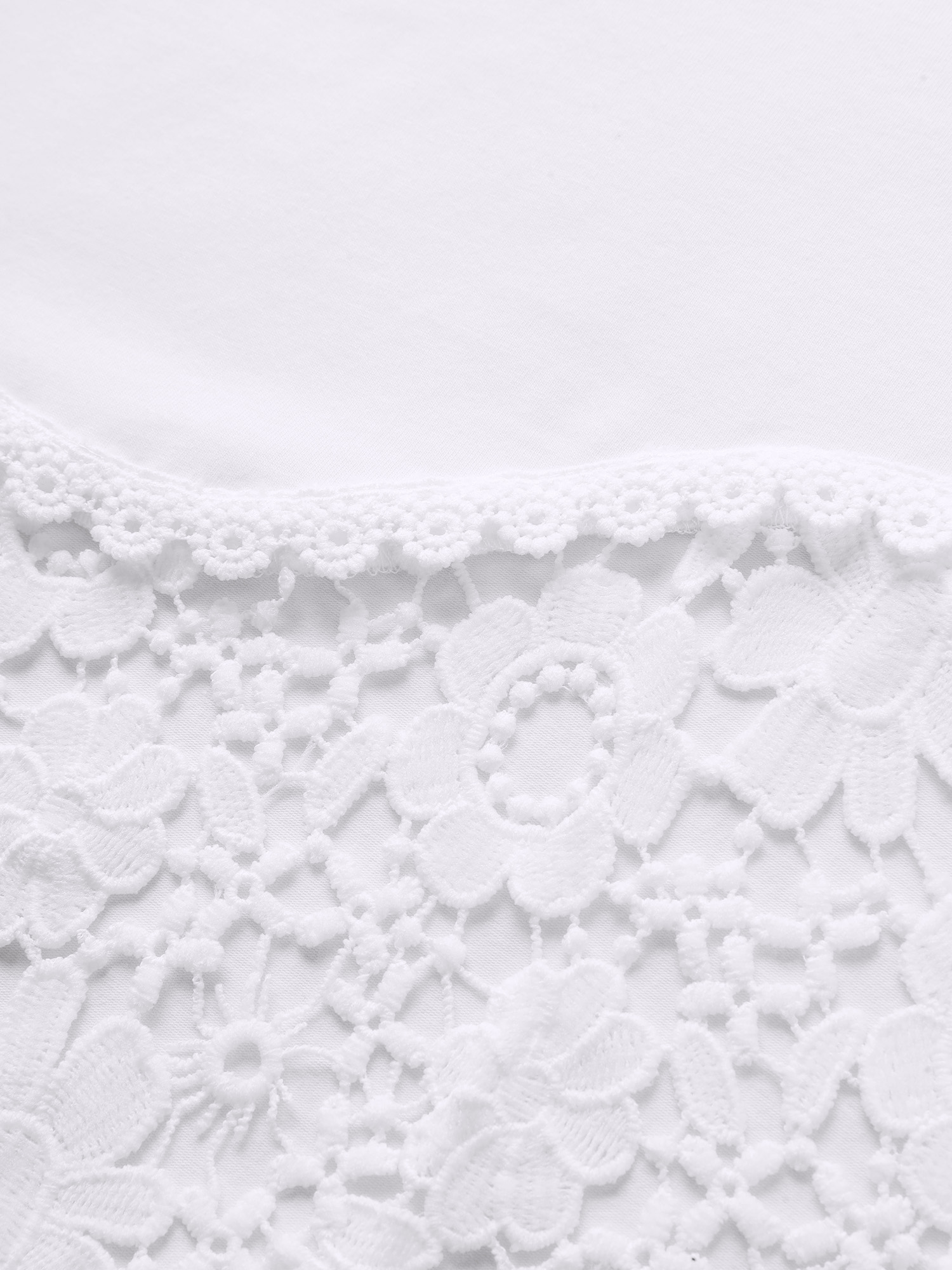 Plus Size Crew Neck Flower Lace Patchwork T-shirt WhiteSmoke Women Elegant Patchwork Round Neck Everyday T-shirts BloomChic 12/L 