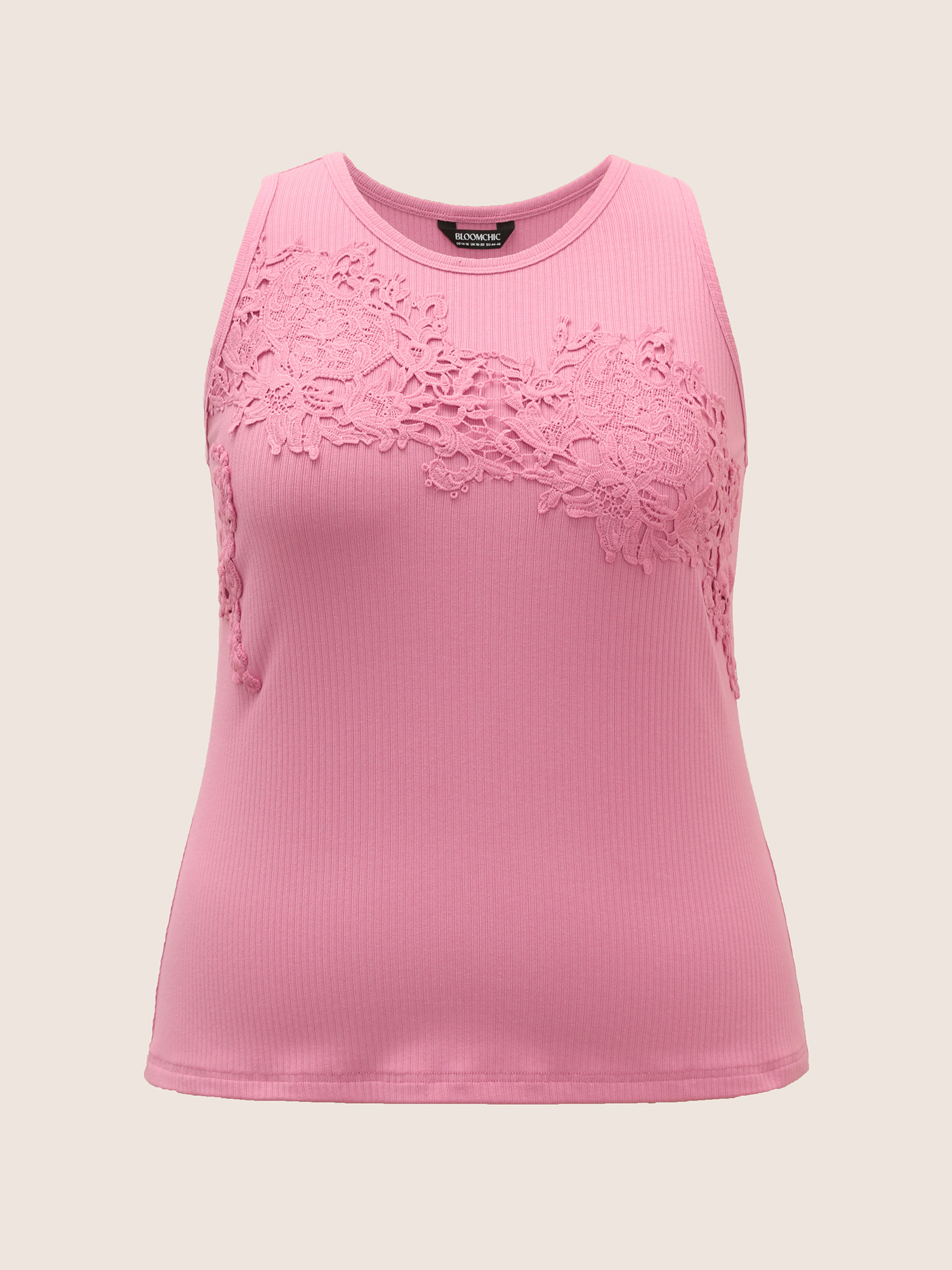 Plus Size Plain Pit Strip Guipure Lace Tank Top Women Beanpastepowder Elegant Patchwork Non Everyday Tank Tops Camis BloomChic 28/5X 