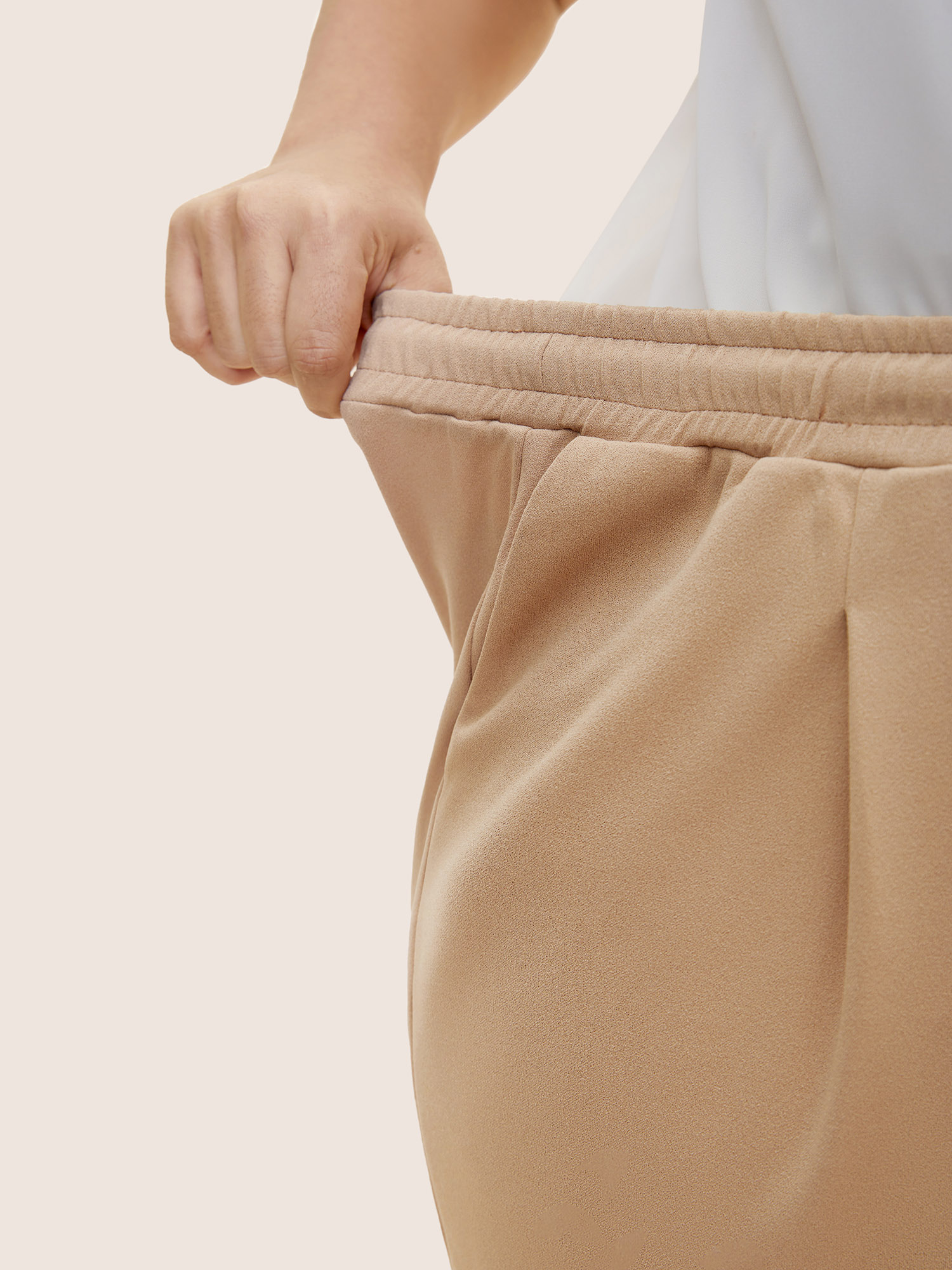 Plus Size Solid Drawstring Elastic Waist Pencil Pants Women Champagne Work From Home Mid Rise Work Pants BloomChic 18-20/2X 