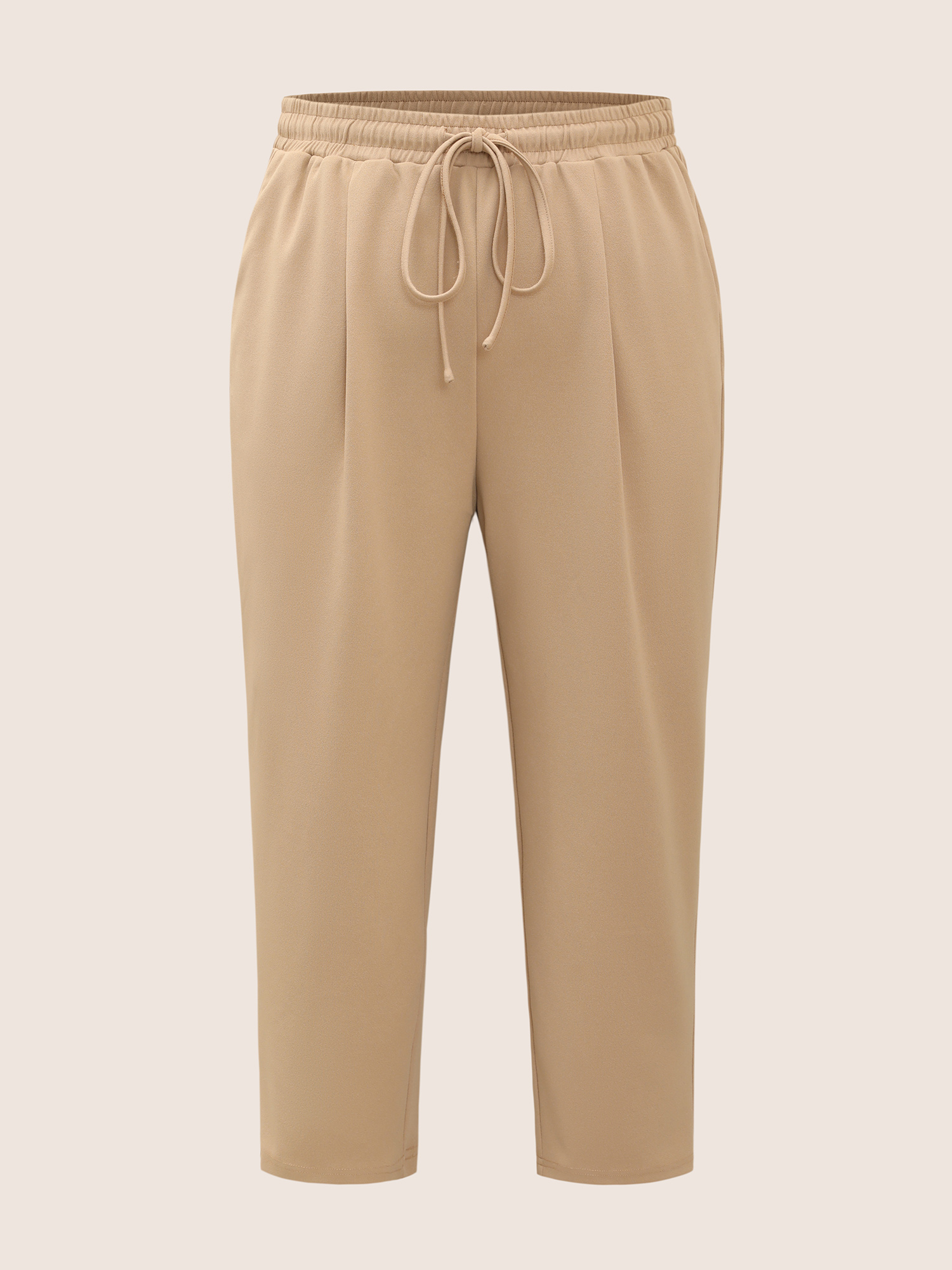 Plus Size Solid Drawstring Elastic Waist Pencil Pants Women Champagne Work From Home Mid Rise Work Pants BloomChic 18-20/2X 