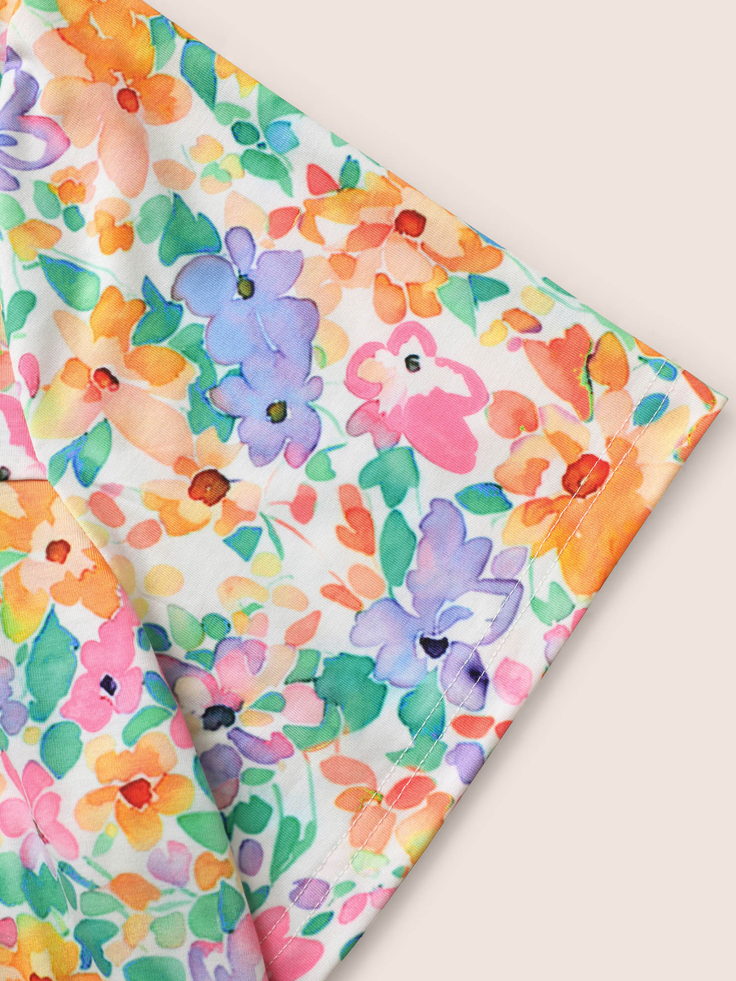 Plus Size Crew Neck Colored Floral Gathered T-shirt Multicolor Women Elegant Contrast Natural Flowers Round Neck Everyday T-shirts BloomChic 12/L 