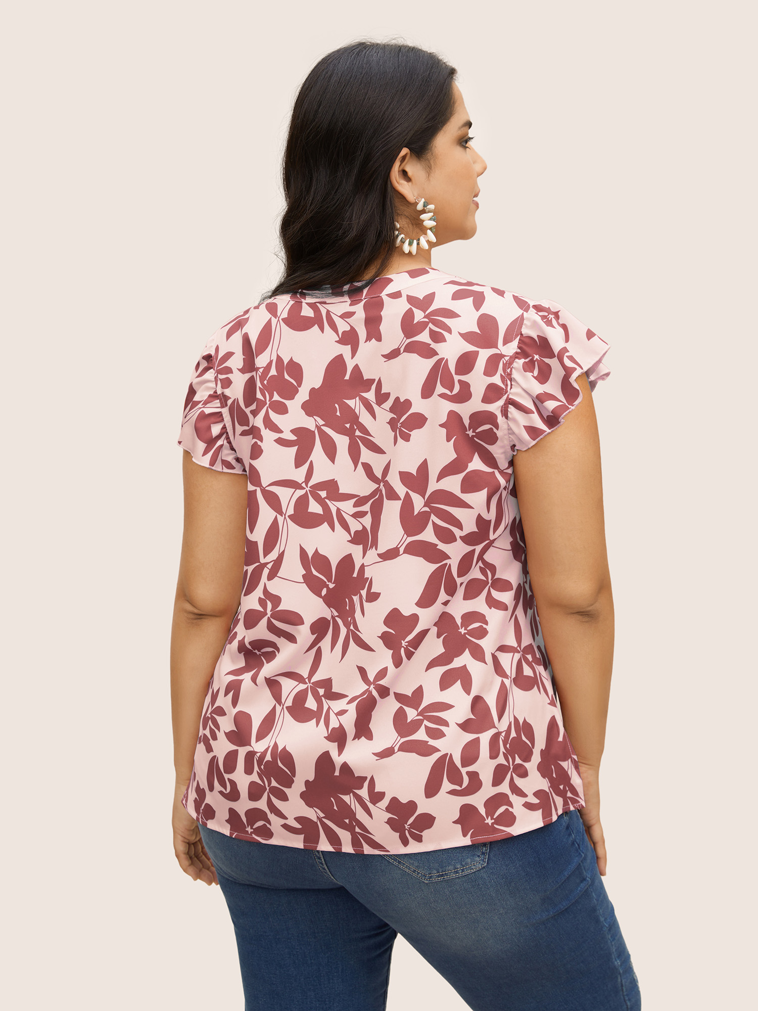 Plus Size Dirtypink Silhouette Floral Print Notched Collar Pleated Blouse Women Resort Cap Sleeve Notched collar Vacation Blouses BloomChic 30/6X 
