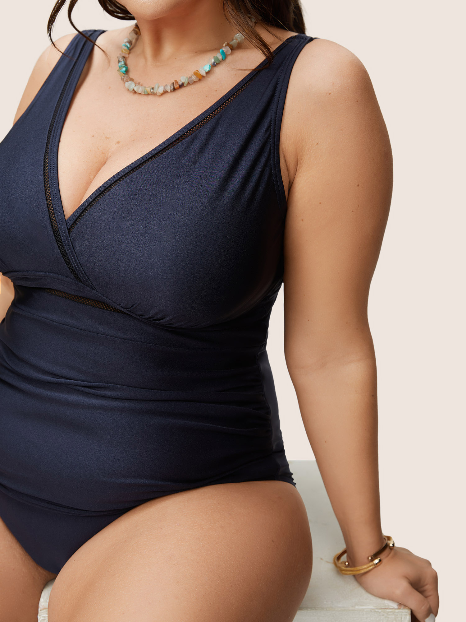 Plus Size One Pieces | Solid Adjustable Straps Gathered One Piece Swimsuit | BloomChic 