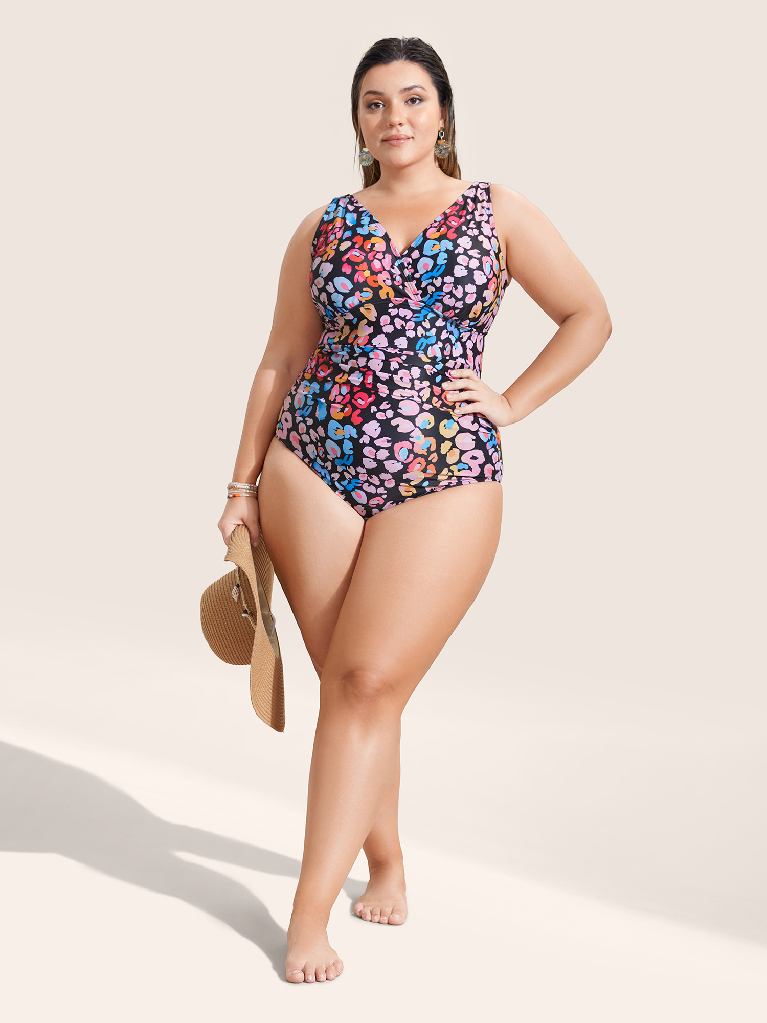 Plus Size Leopard Print Ruched One Piece Swimsuit Women`s Swimwear Multicolor Beach Gathered Curve Bathing Suits High stretch One Pieces BloomChic 30/6X 